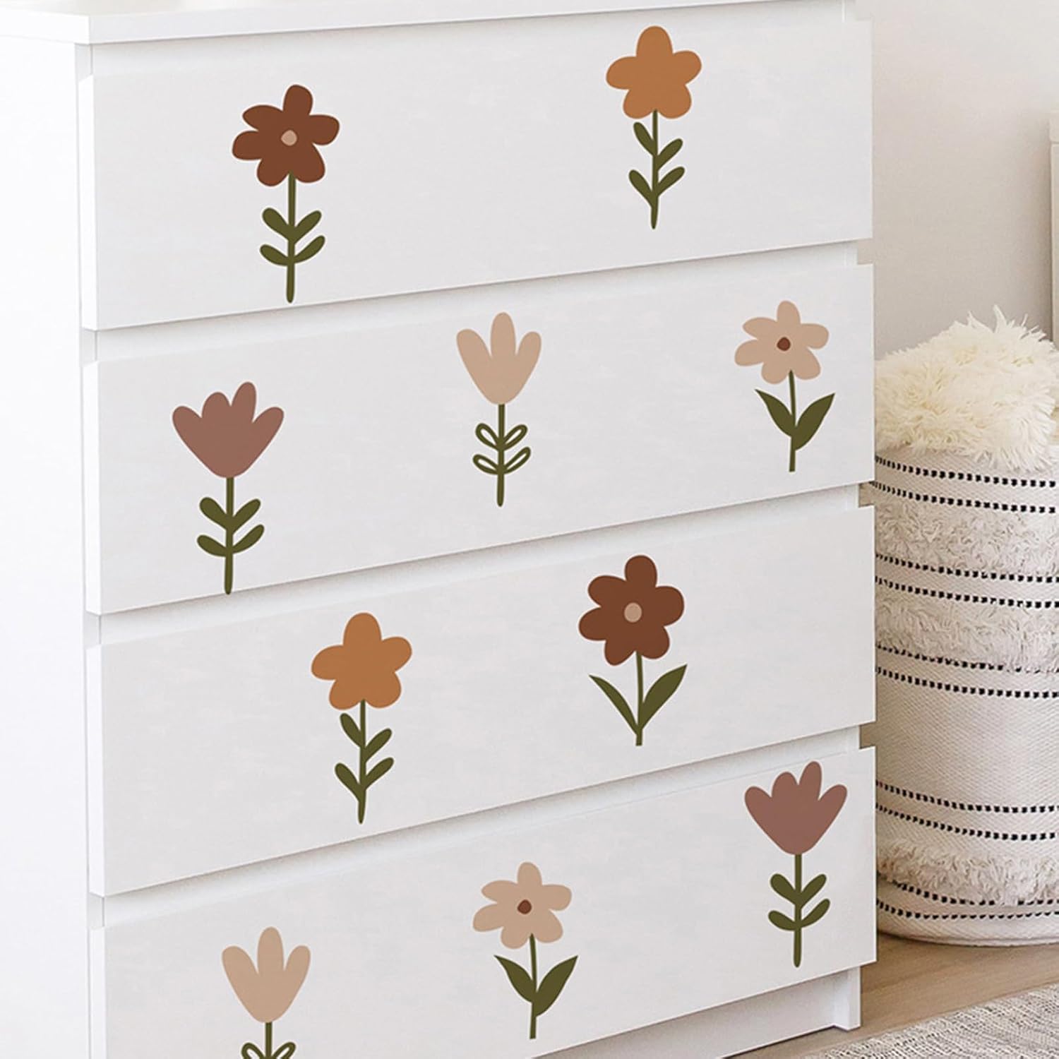 Calcomanías de pared de flores bohemias, calcomanías de pared extraíbles para dormitorio de niñas, decoración de pared floral bohemia para