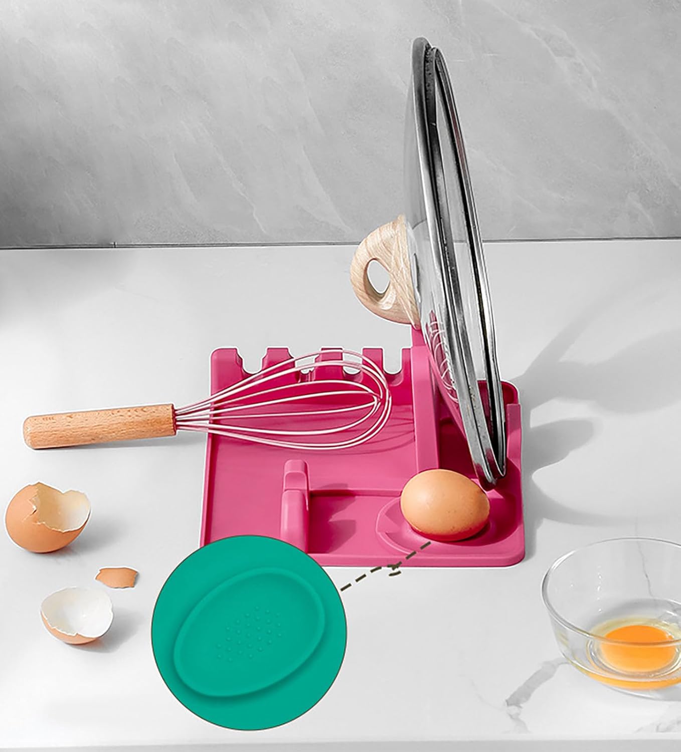 halteoly Soporte para cuchara y tapa, soporte de cuchara de silicona con soporte para tapa, soporte para cuchara de cocina para encimera de cocina,