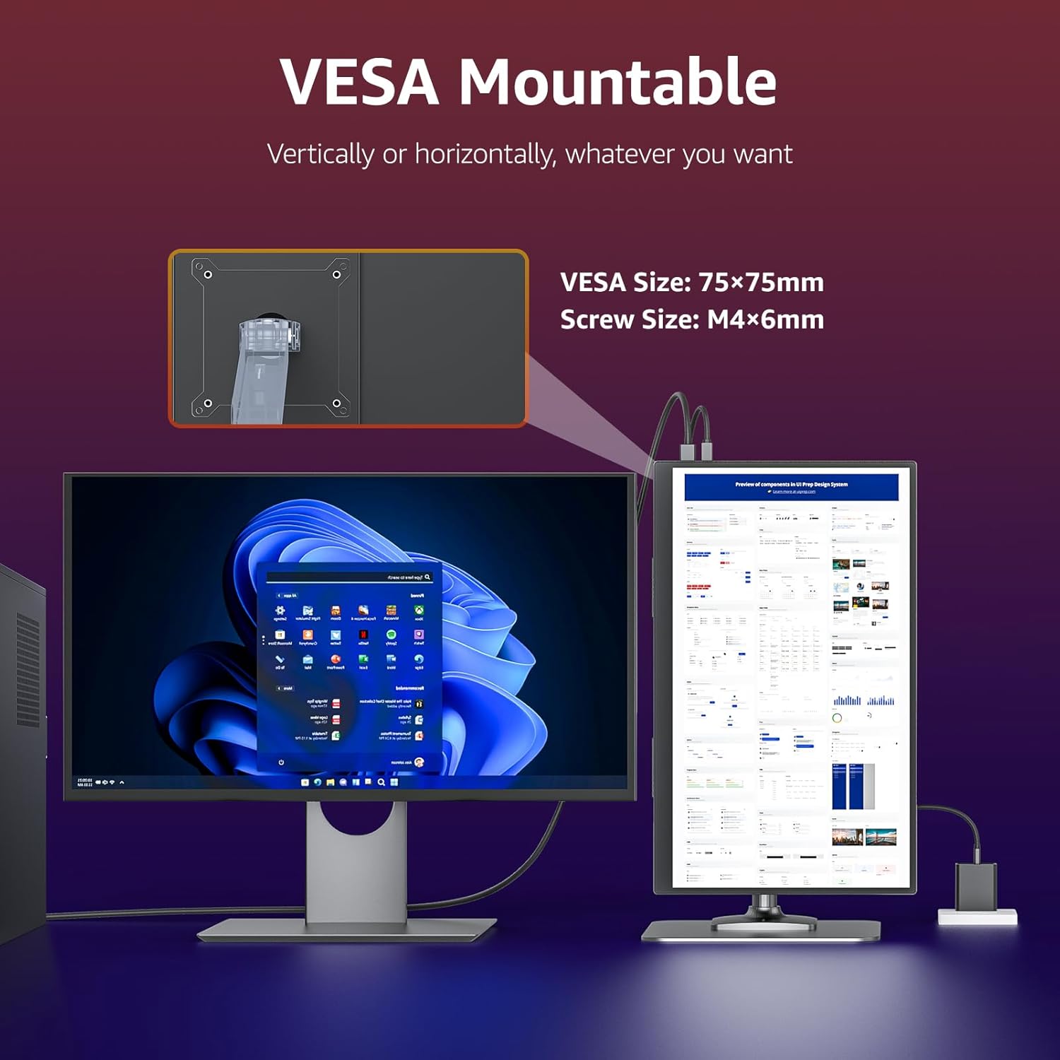 VisionOwl Monitor portátil grande de 18.5 pulgadas, pantalla de juegos de computadora 100Hz 120% sRGB FHD 1080P USB-C HDMI IPS pantalla para