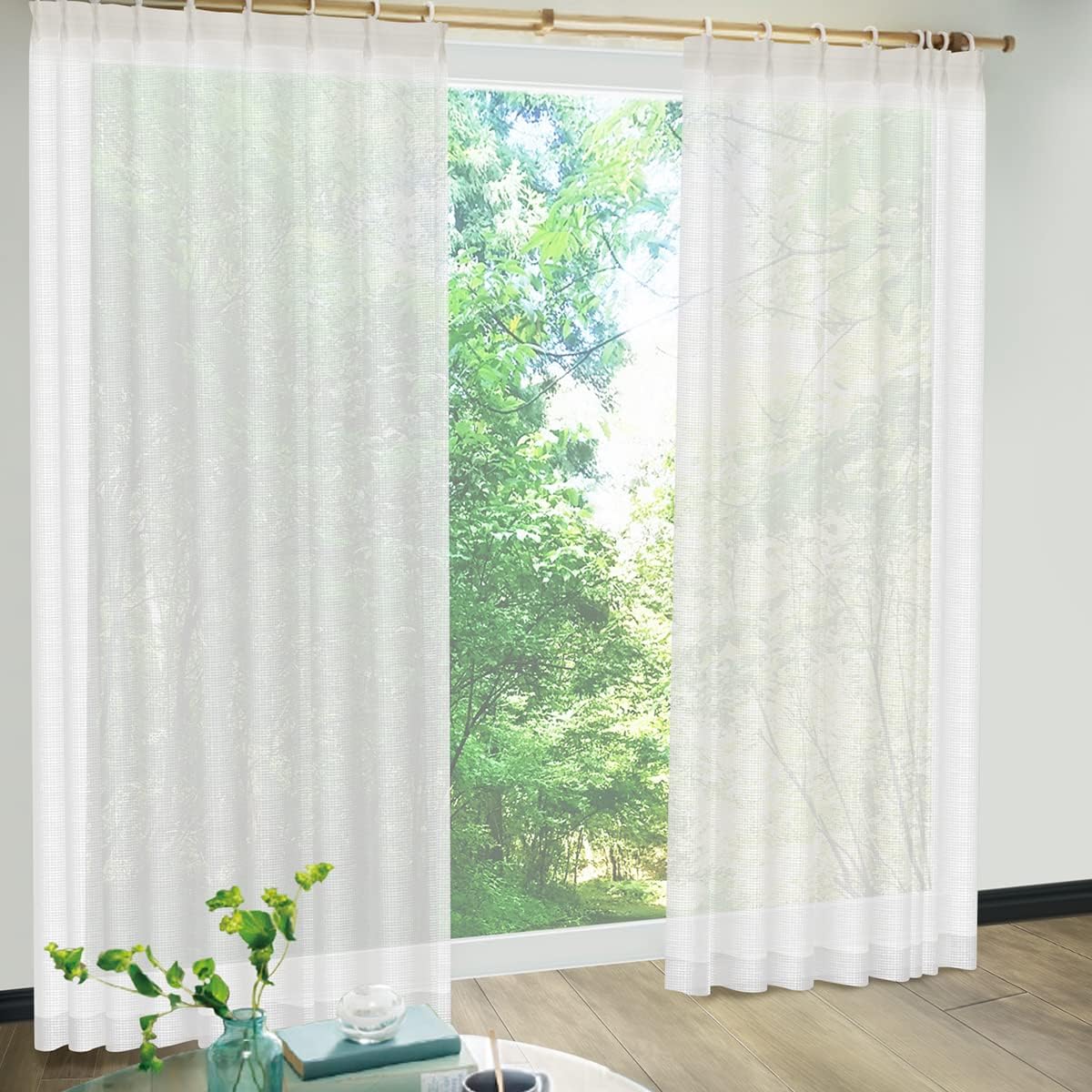 KURENAI – Cortinas de privacidad de 100 % poliéster reciclado, transparentes de Fujin, hechas en Japón, privacidad diurna, bloqueo UV, plisadas,
