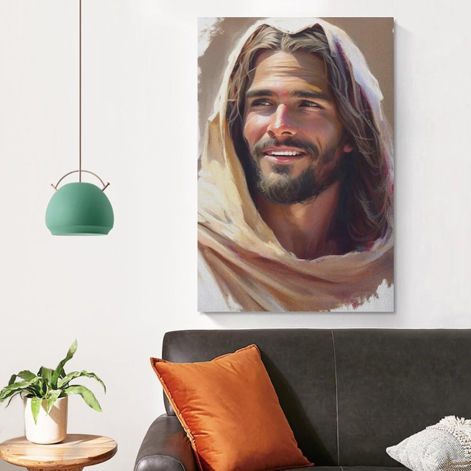Impresionante estética artística Jesús riendo, imagen de Jesús, acuarela de Cristo, arte sonriente, Jesús sonriente, Jesús arte Pr lienzo para pared