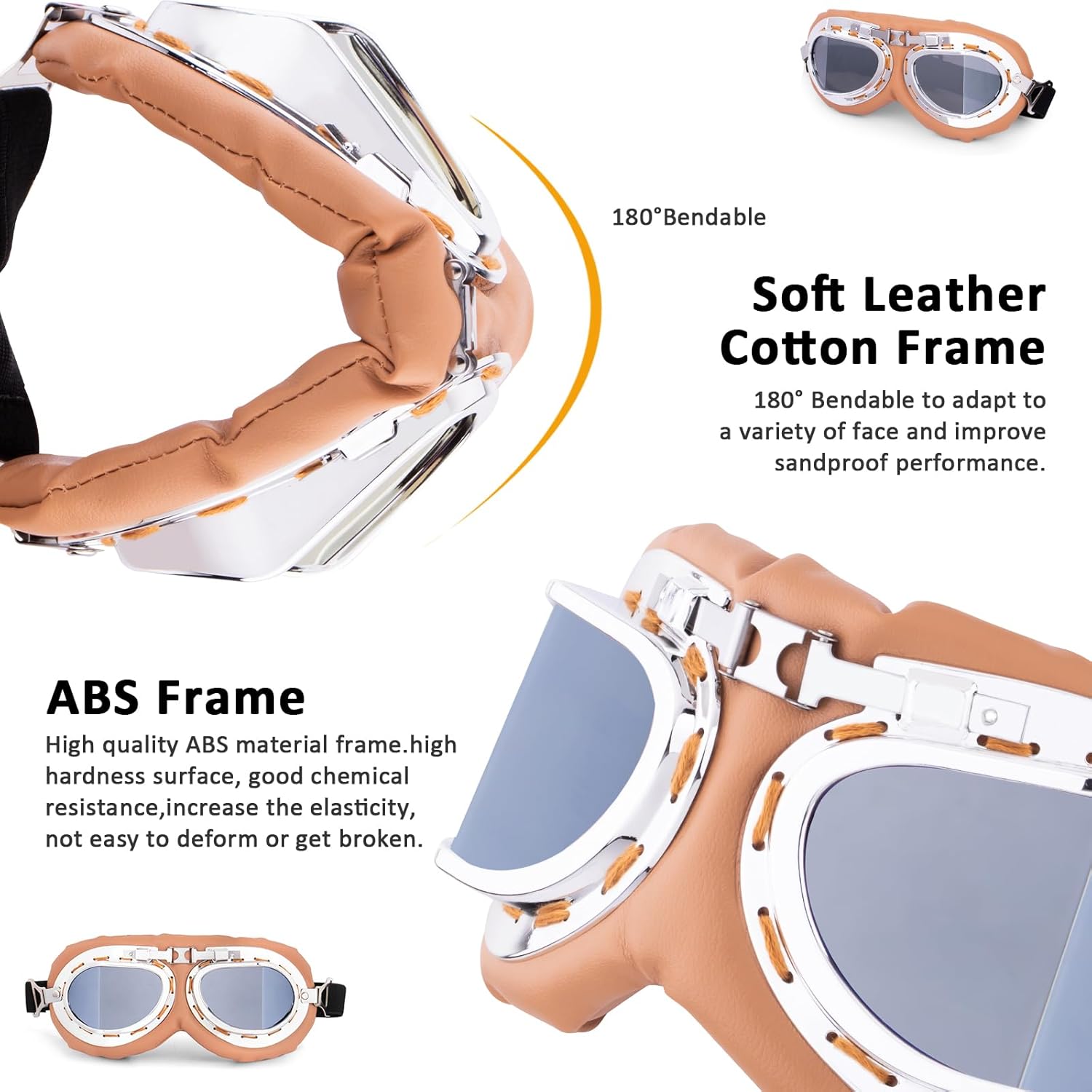 Peicees Gafas vintage para casco de motocicleta, gafas de moto y piloto