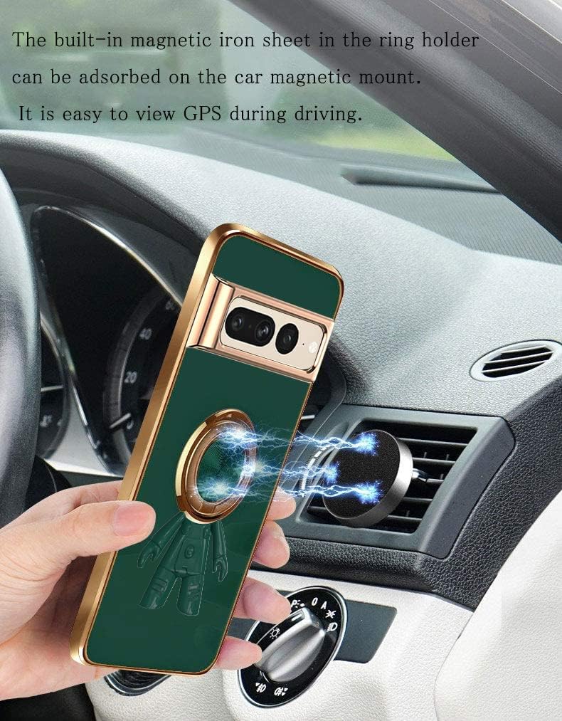 Funda compatible con Google Pixel 7 Pro con soporte de anillo, patrón de astronauta giratorio de 360, color negro, funda protectora delgada de