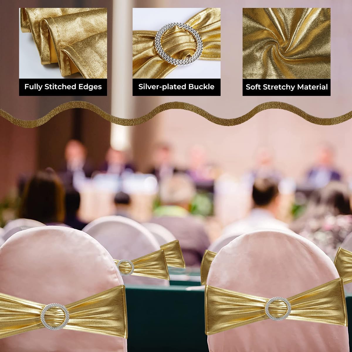Bandas elásticas de Spandex para sillas con hebilla deslizante para decoración de boda, no incluye las fundas color blanco, 50 piezas