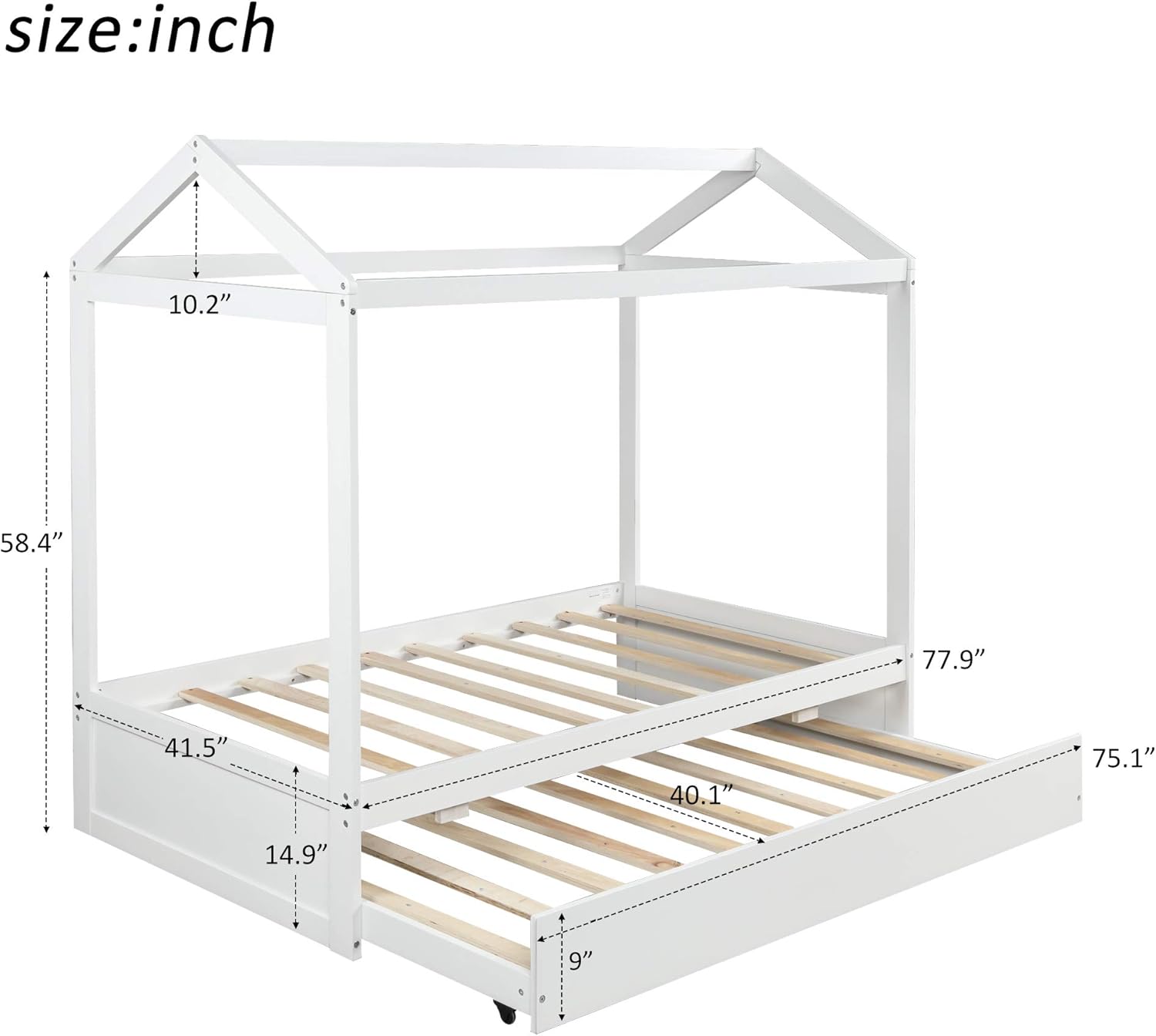 Harper & Bright Designs Cama individual de casa para niños, marco de cama de tamaño individual con nido y techo, cama de casa de juegos para niños,