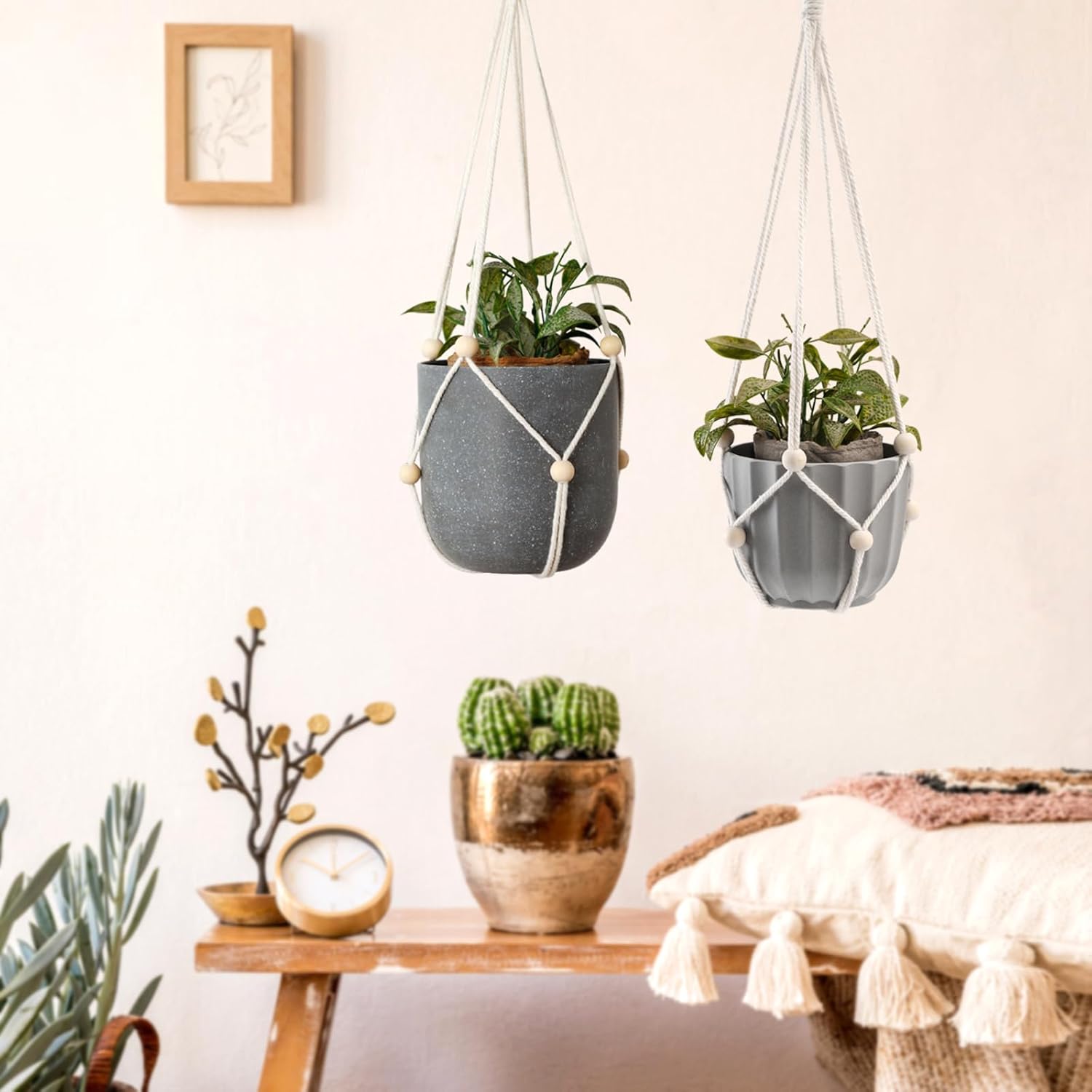 Artilady Maceta colgante para plantas de interior, colgador de plantas de macramé, soporte grande para plantas colgantes con cuentas ajustables,