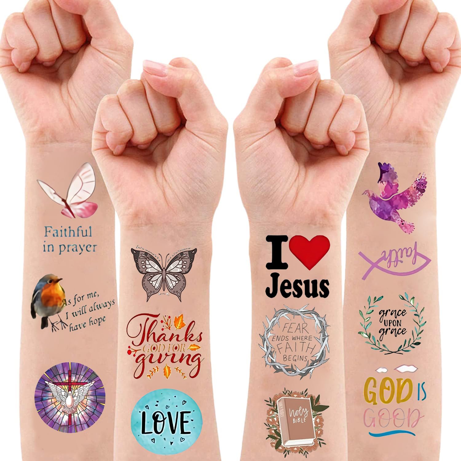 20 hojas de tatuajes temporales con versículos de la Biblia, calcomanías motivacionales de escritura inspiradora, tatuajes de fe, regalos de fiesta,