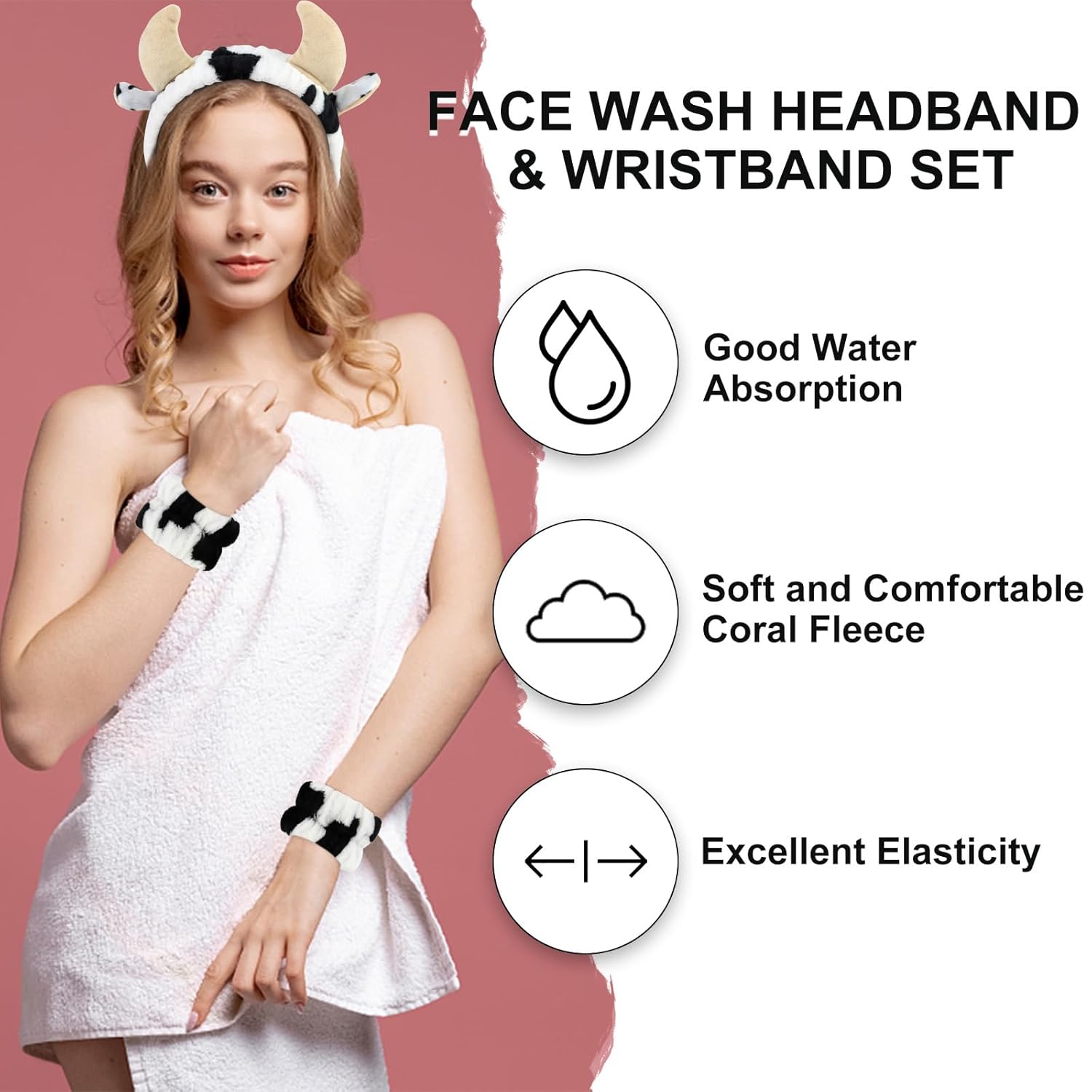 CAVETEE Diadema de maquillaje de 3 piezas para mujer, juego de diadema elástica y muñequera para mujeres y niñas, para el cuidado de la piel,