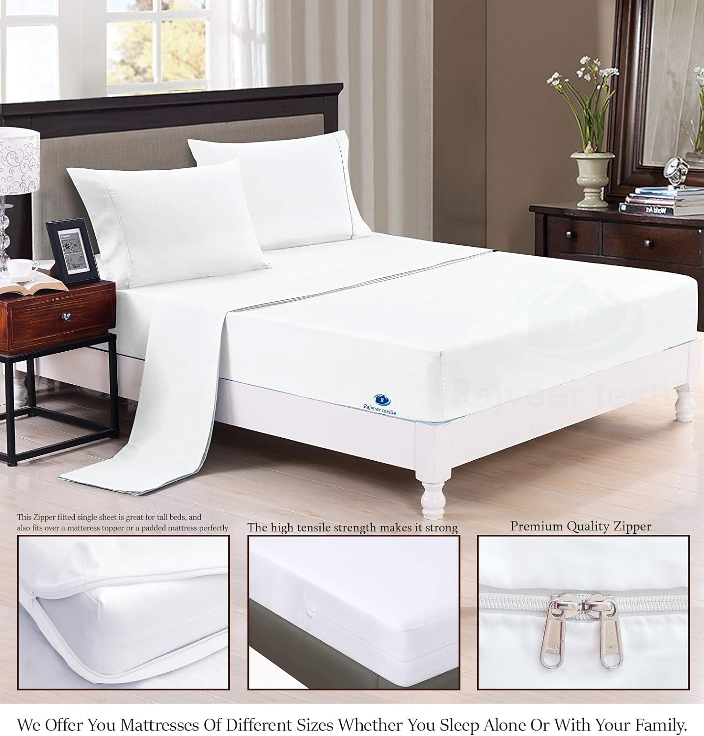 Sábana bajera ajustable con cremallera completa de 8 pulgadas de profundidad, sábana inferior de microfibra suave de calidad de hotel, resistente al