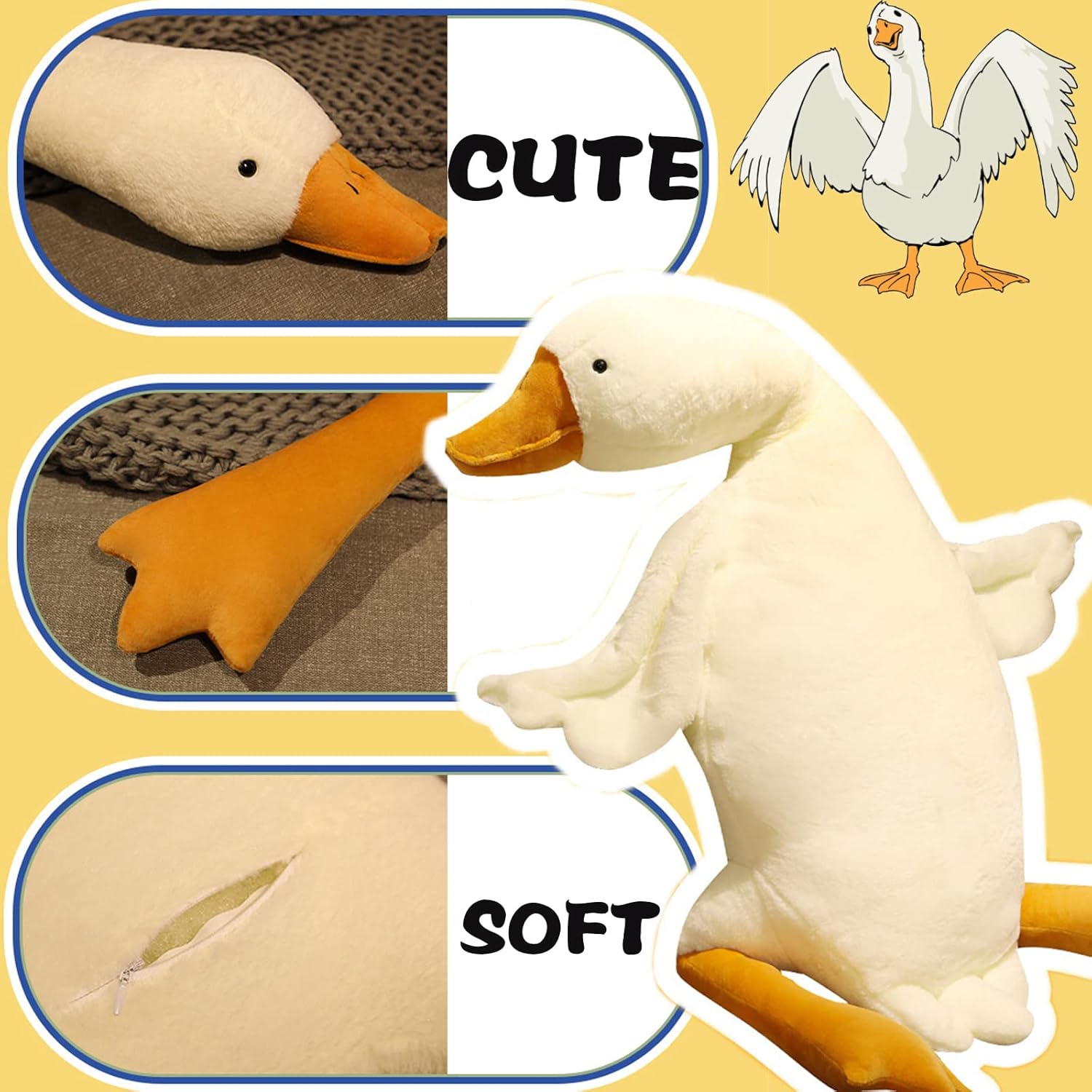 Peluche de ganso de 35.4 pulgadas, suave pato de peluche, cisne gigante blanco, almohada para dormir para niñas y niños (blanco, 35.4 pulgadas)