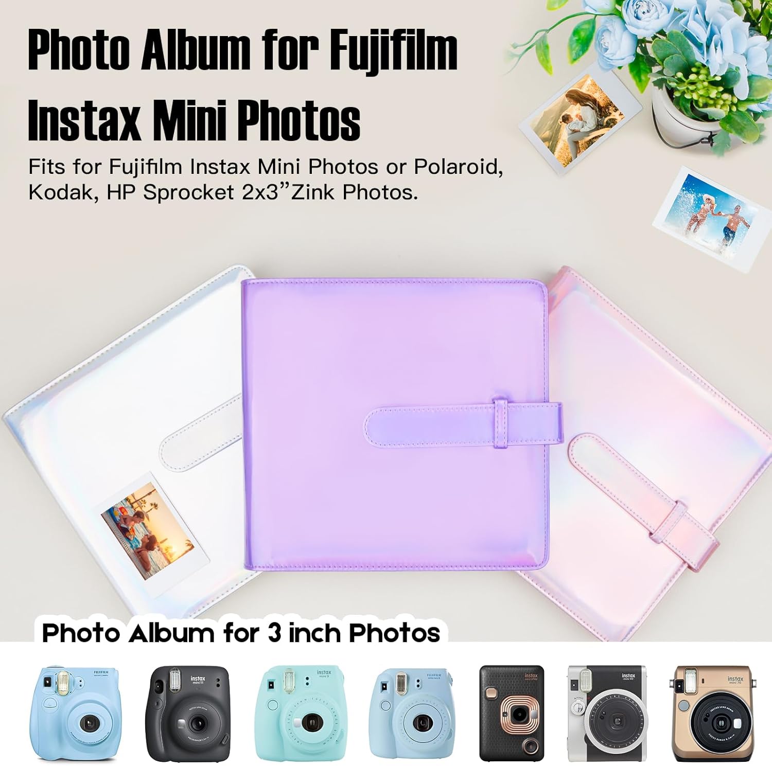 Álbum de fotos de 360 bolsillos para cámara Fujifilm Instax Mini, álbum de fotos para Polaroid, cubierta de cuero, álbum de fotos para cámara