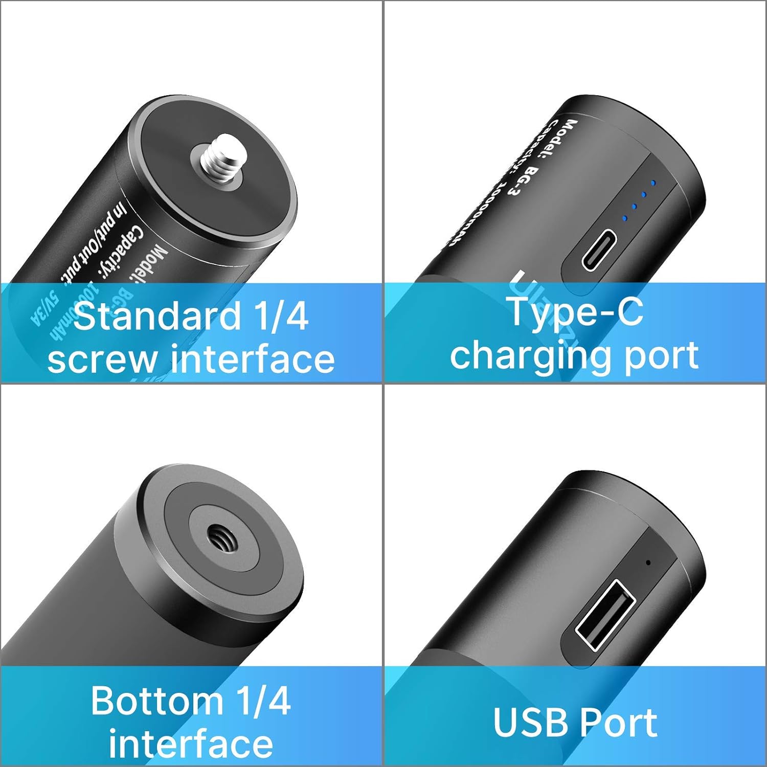 ULANZI BG-3 10000mAh Power Stick, PDQC, batería de carga para selfie, vlog, trípode monopie para GoPro Hero 10 9 8 7 6 5 negroGopro MaxInsta360DJI