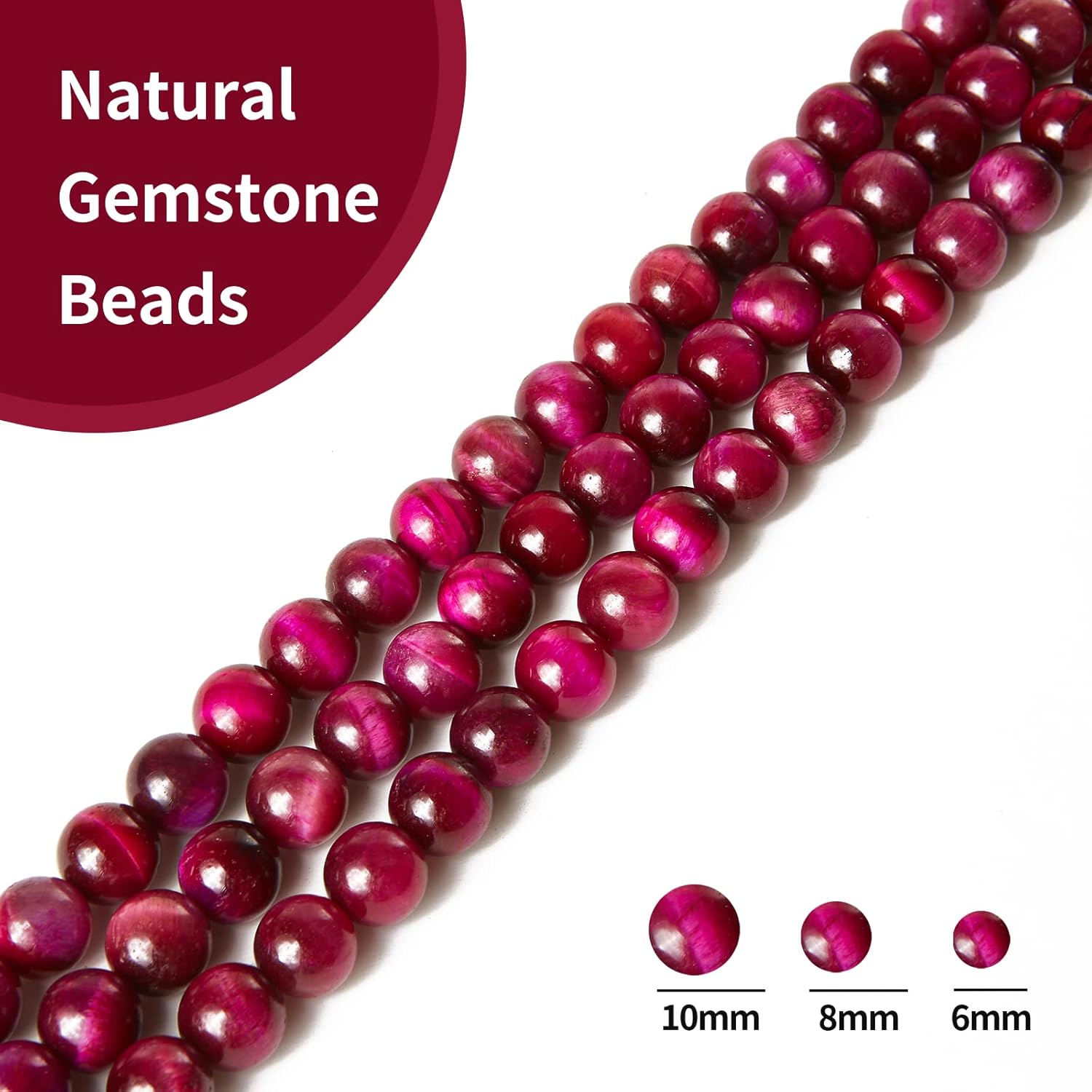 100 cuentas de ojo de tigre magenta magenta de 0.315 pulgadas (0.315 in) cuentas de piedras preciosas naturales redondas sueltas para manualidades y