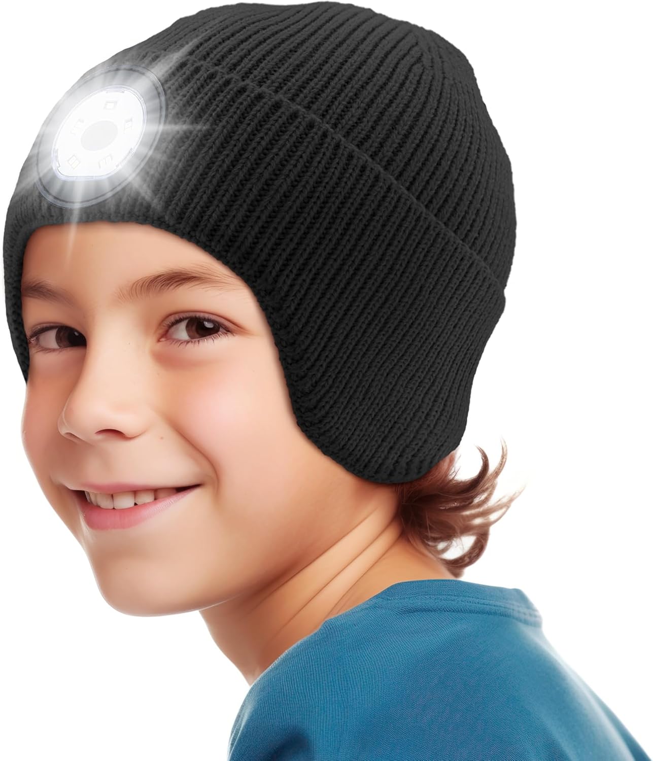 TOUCH TWO Beanie Hat with Light & Ear Flaps, USB Rechargeable LED Headlamp Cap-Winter Hat Stocking Stuffers Gifts