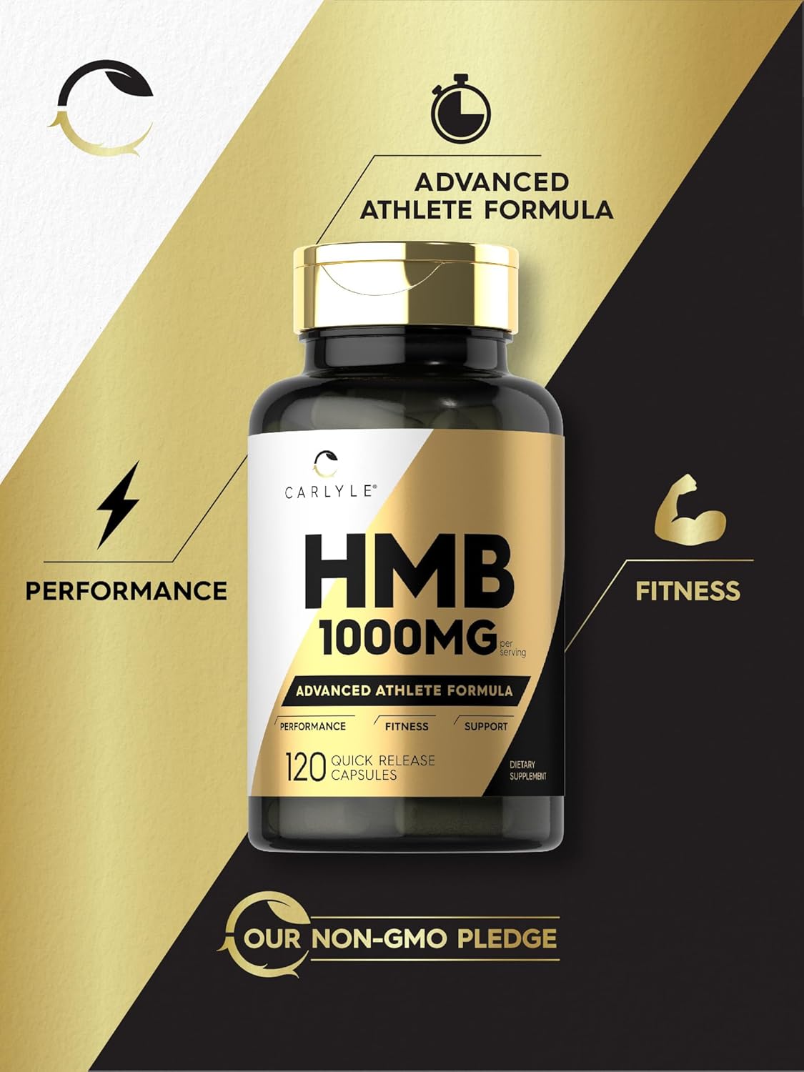 Carlyle Suplemento HMB  1000 mg  120 cápsulas  Fórmula avanzada de atleta sin OMG y sin gluten