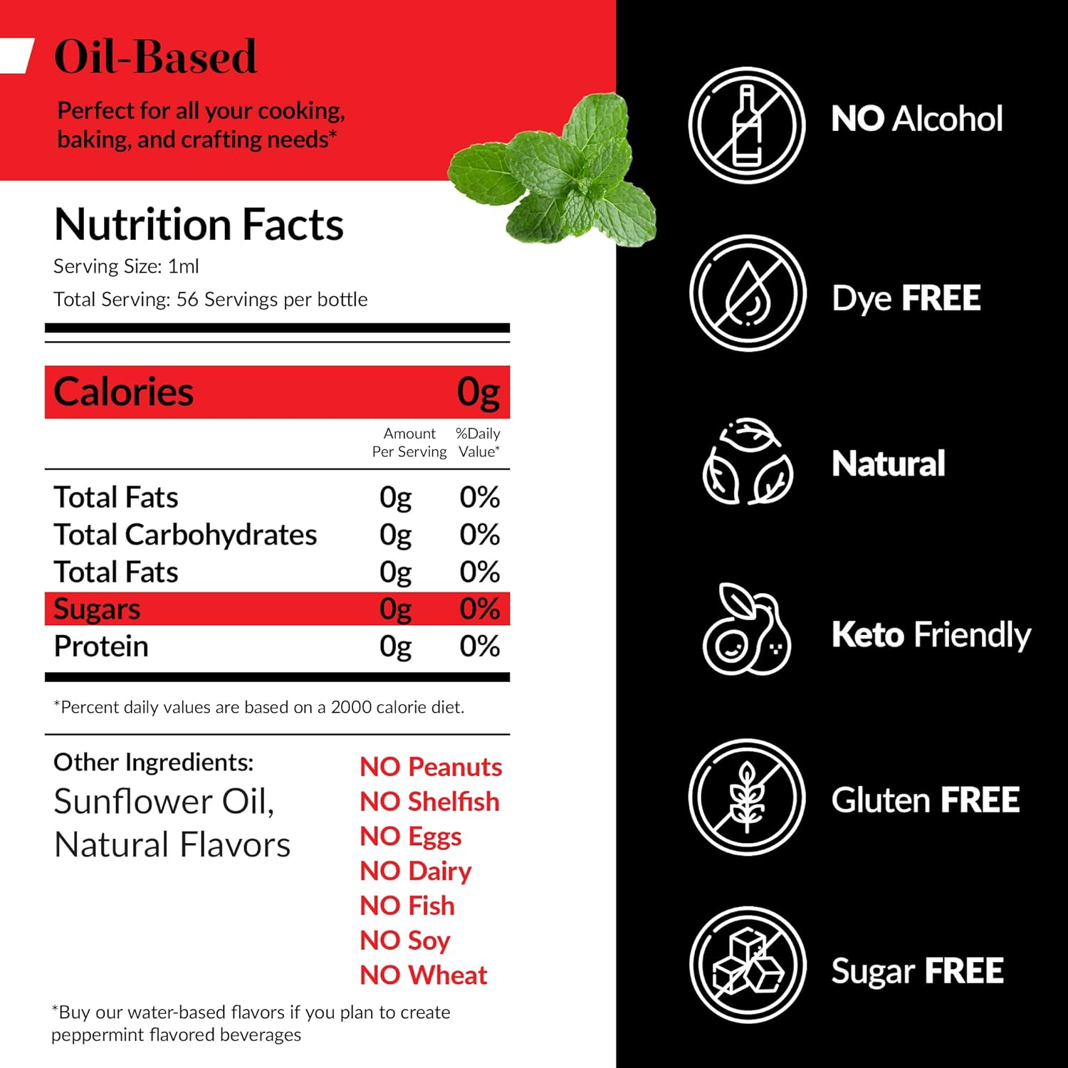 Dolce Foglia Extracto de menta puro para hornear, 2 onzas, soluble en aceite, sin azúcar, cero calorías, aceite saborizante multiusos para hacer