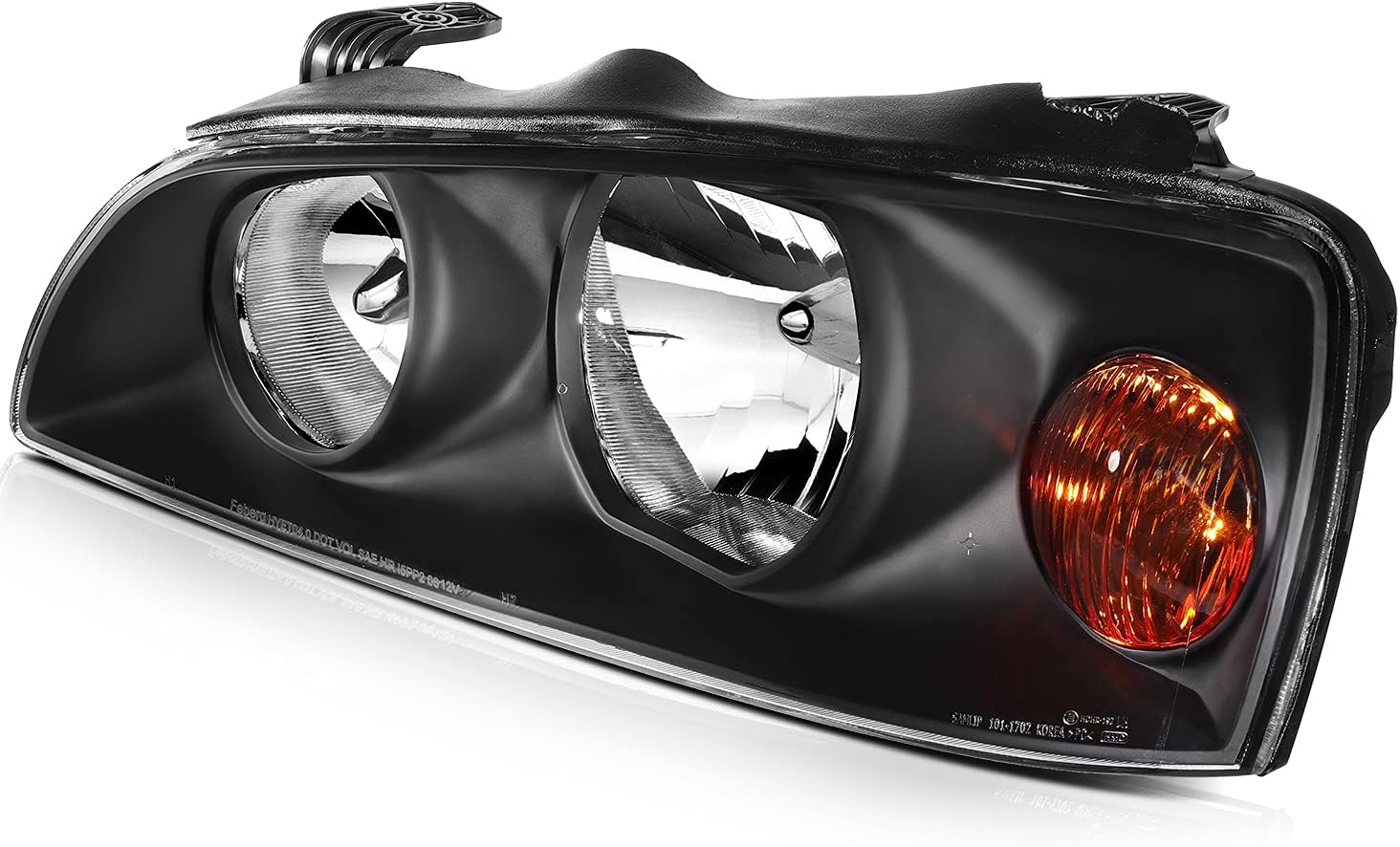 ANPART Par de faros delanteros aptos para Hyundai Elantra 2004-2006, carcasa negra, reflector ámbar, lente transparente