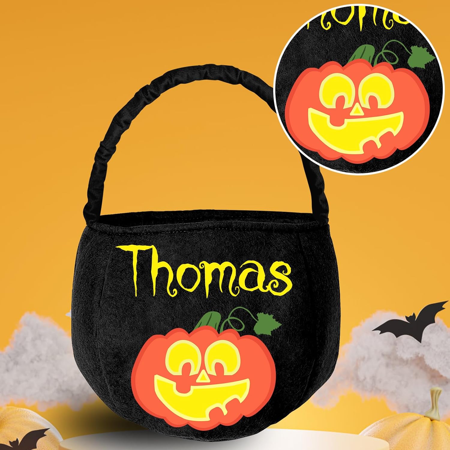 Bolsas de Halloween personalizadas, bolsa de dulce o truco, cesta de dulces con nombre personalizado para niños y niñas, gato