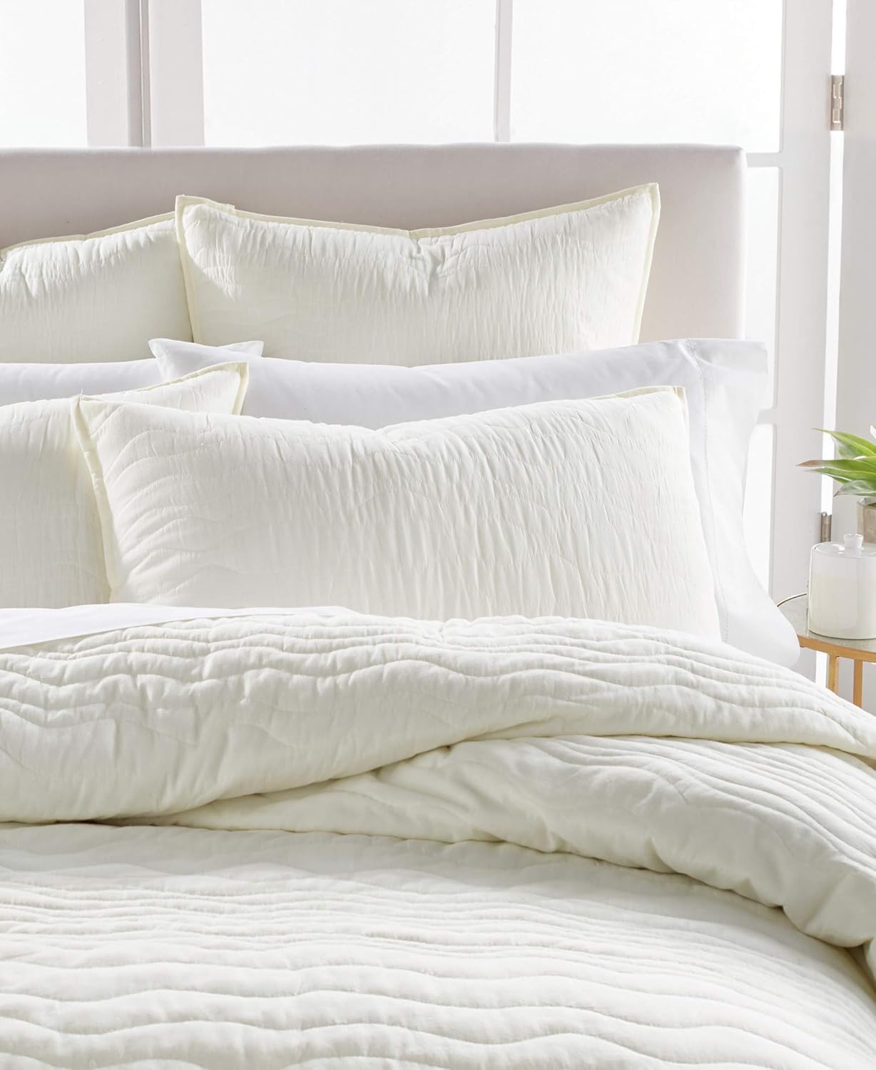 DKNY Funda de almohada de gasa de algodón, estándar, natural
