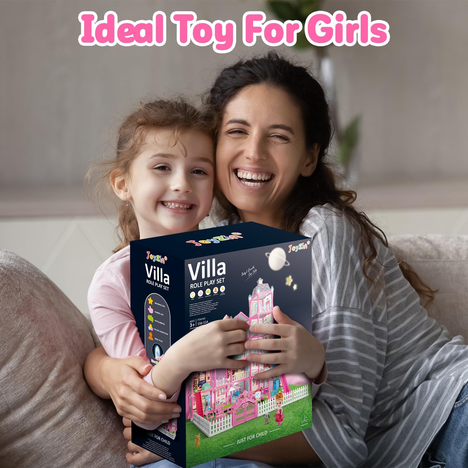 JoyZin 374 piezas de casa de muñecas casa de ensueño para niñas, casa de juegos de princesa con luces, accesorios de muebles, juegos de simulación,