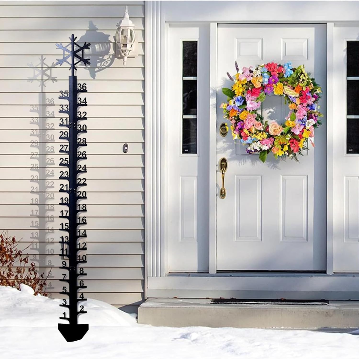 Medidor de nieve para exteriores, calibre de medición de nieve de 36 pulgadas, regla de metal de copo de nieve de invierno, medidores de nieve