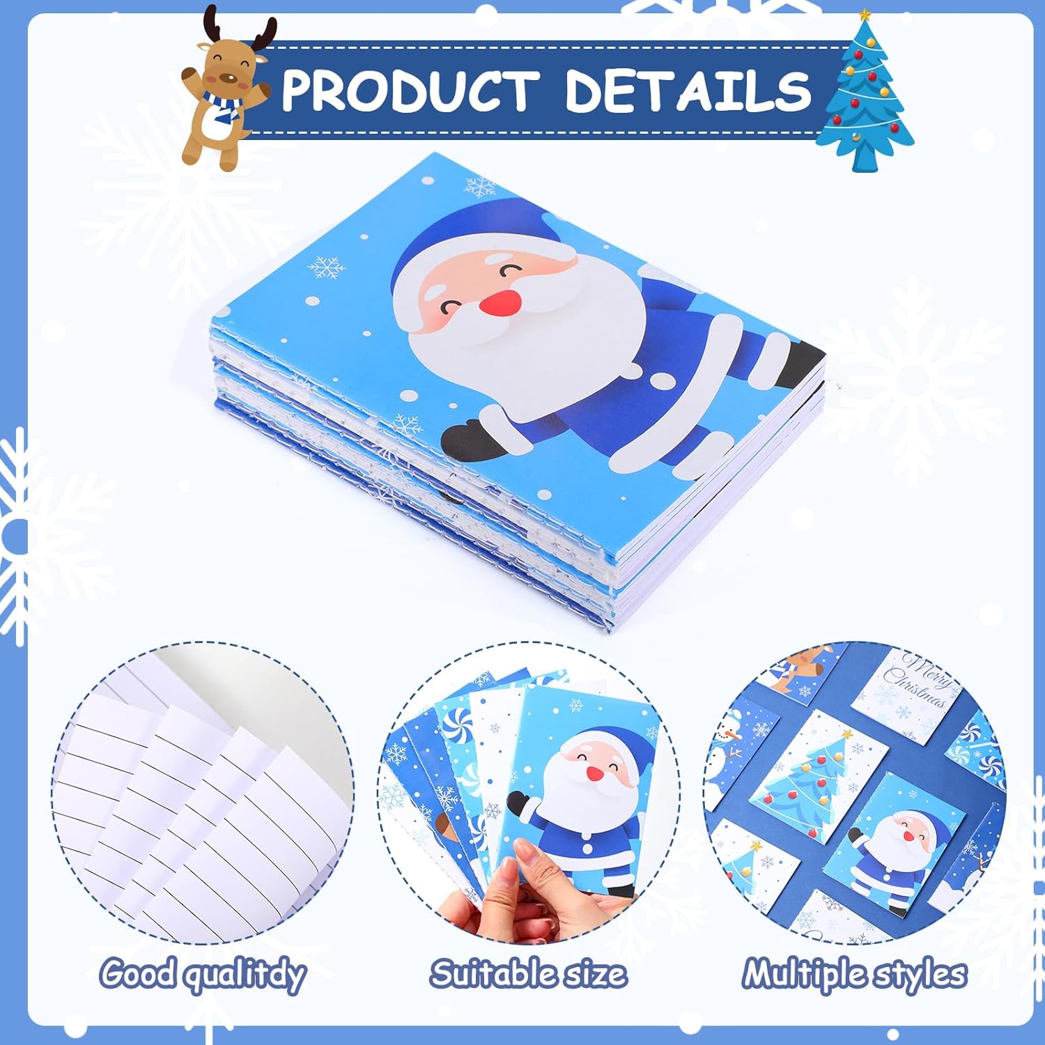 Teling 24 cuadernos y bolígrafos de Navidad, regalos de Papá Noel, copo de nieve, hombre, ciervo, árbol de Navidad para niños y niñas, suministros
