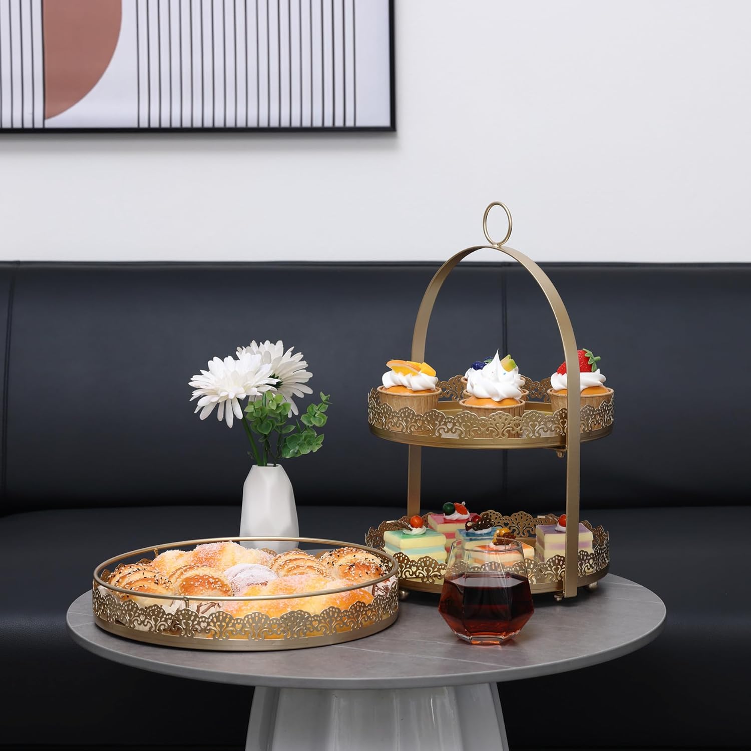 Juego de 6 soportes dorados para tartas, pedestal para cupcakes, plato de postre, bandeja de torre para servir, decoración para bodas, fiestas de