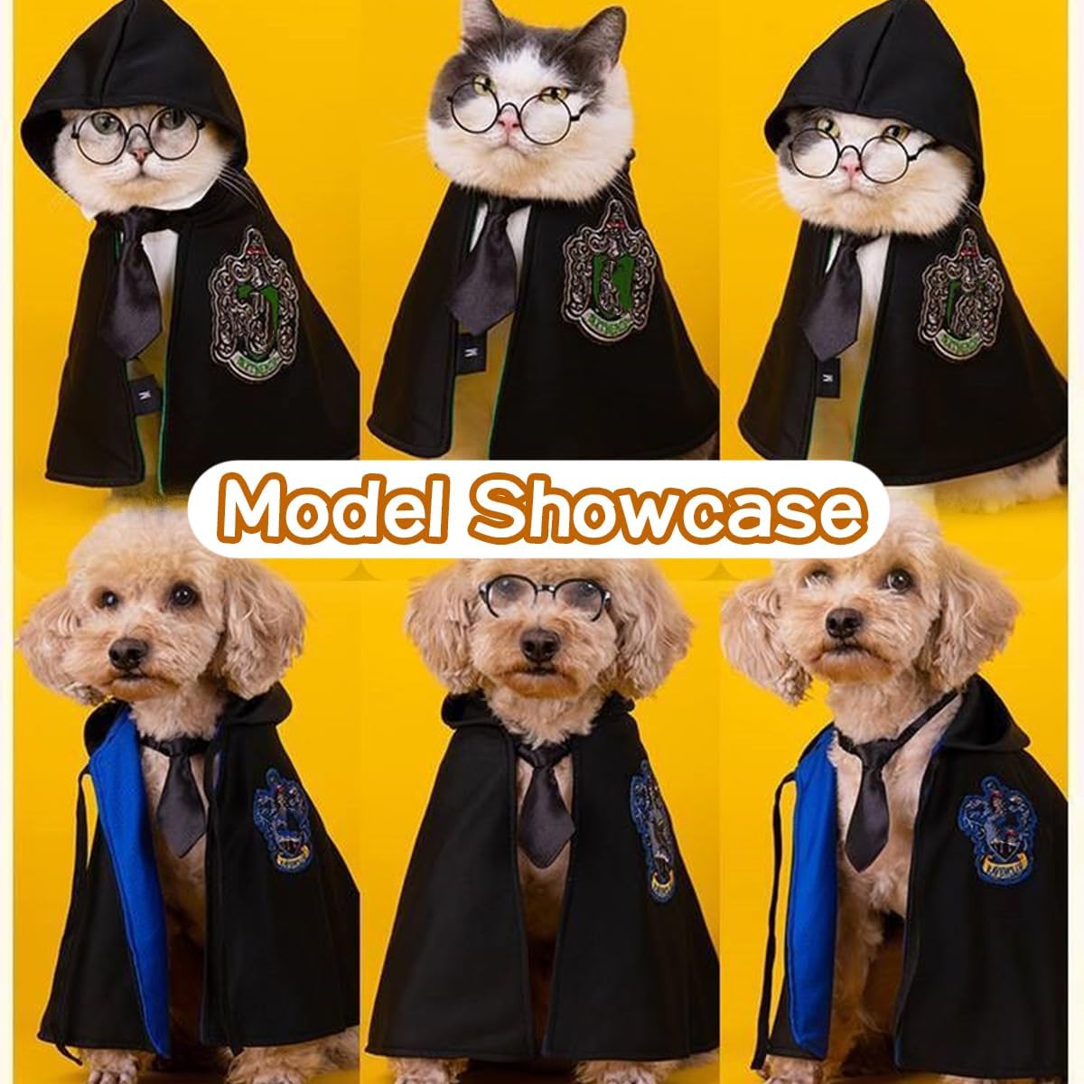 Disfraz de Halloween para gatos, vestido de mago para perro, vestido de cosplay con capa de bruja, corbatín y gafas, ropa de fiesta para mascotas