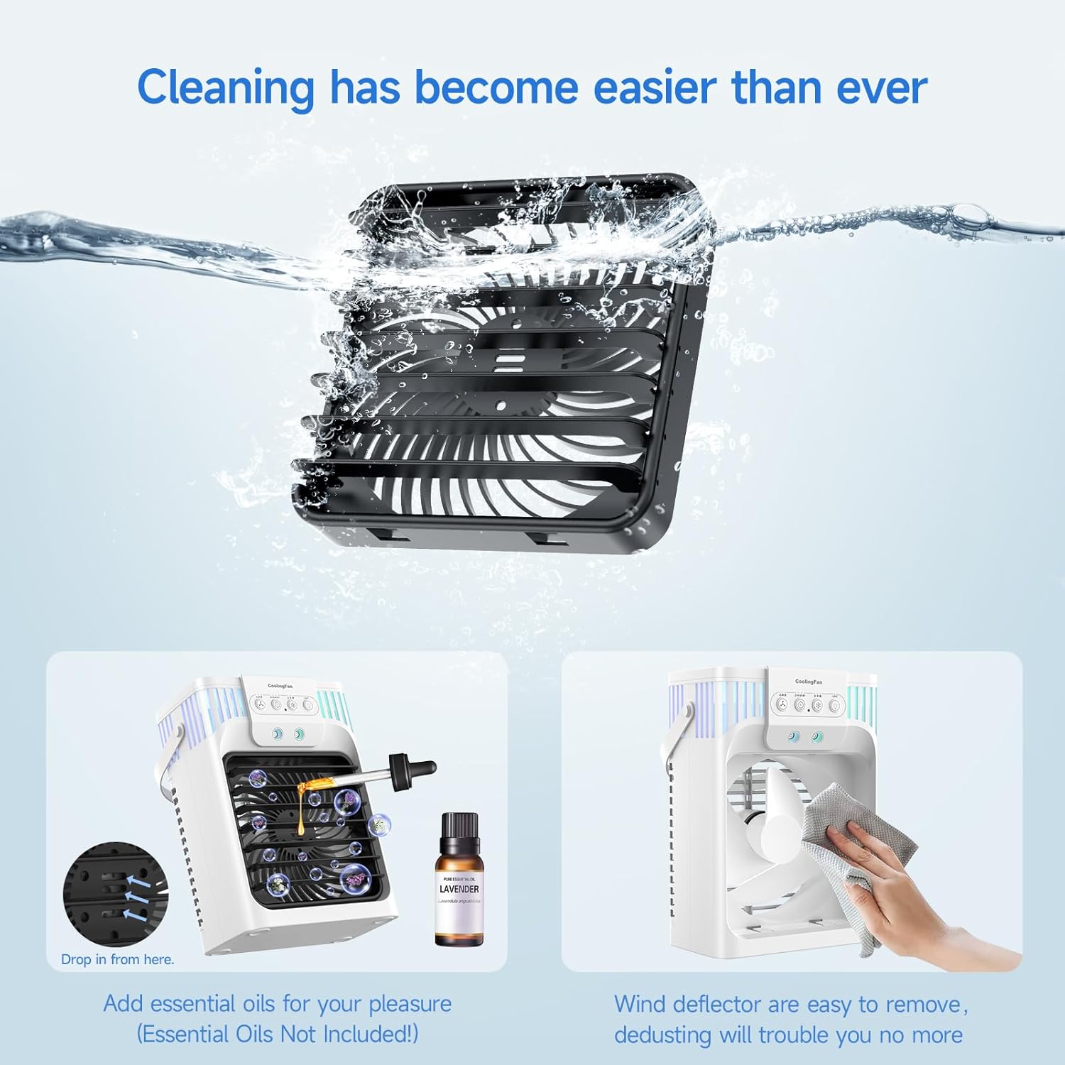 VICELEC Ventilador de aire acondicionado portátil con control remoto, silencioso con 3 velocidades, ventilador evaporativo de 40.6 fl oz con 3