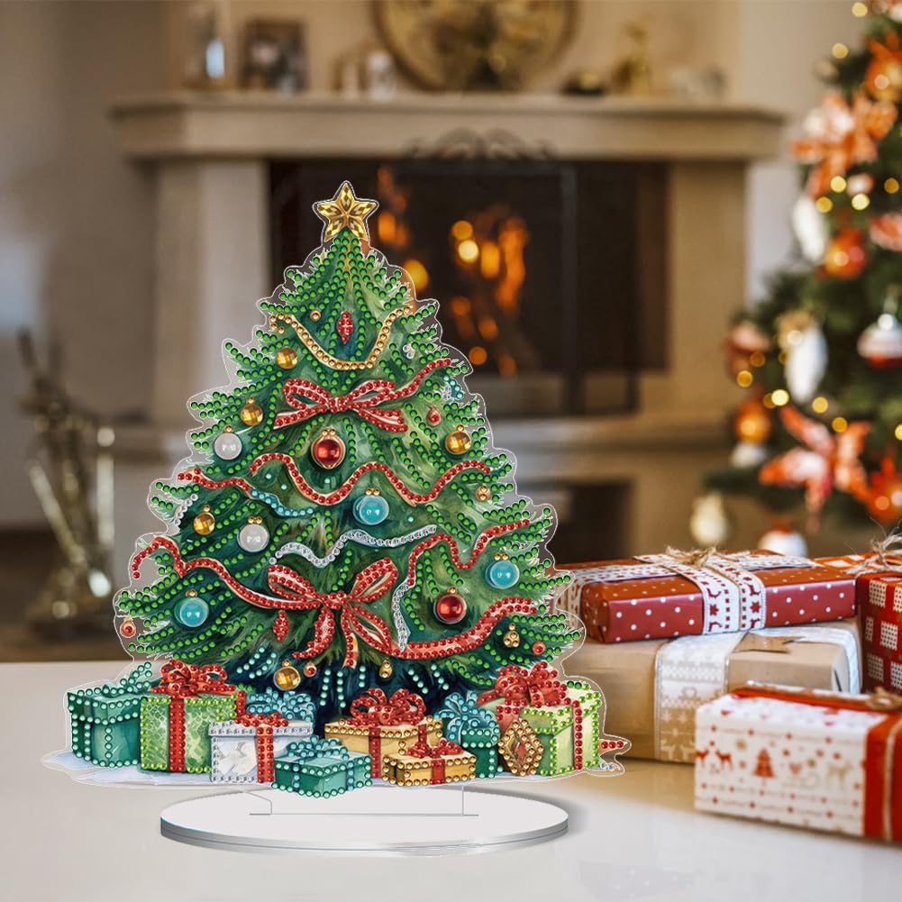 Orgone Kit de adornos de escritorio de árbol de Navidad para adultos, pintura acrílica por números, decoración de Navidad de escritorio, kit de