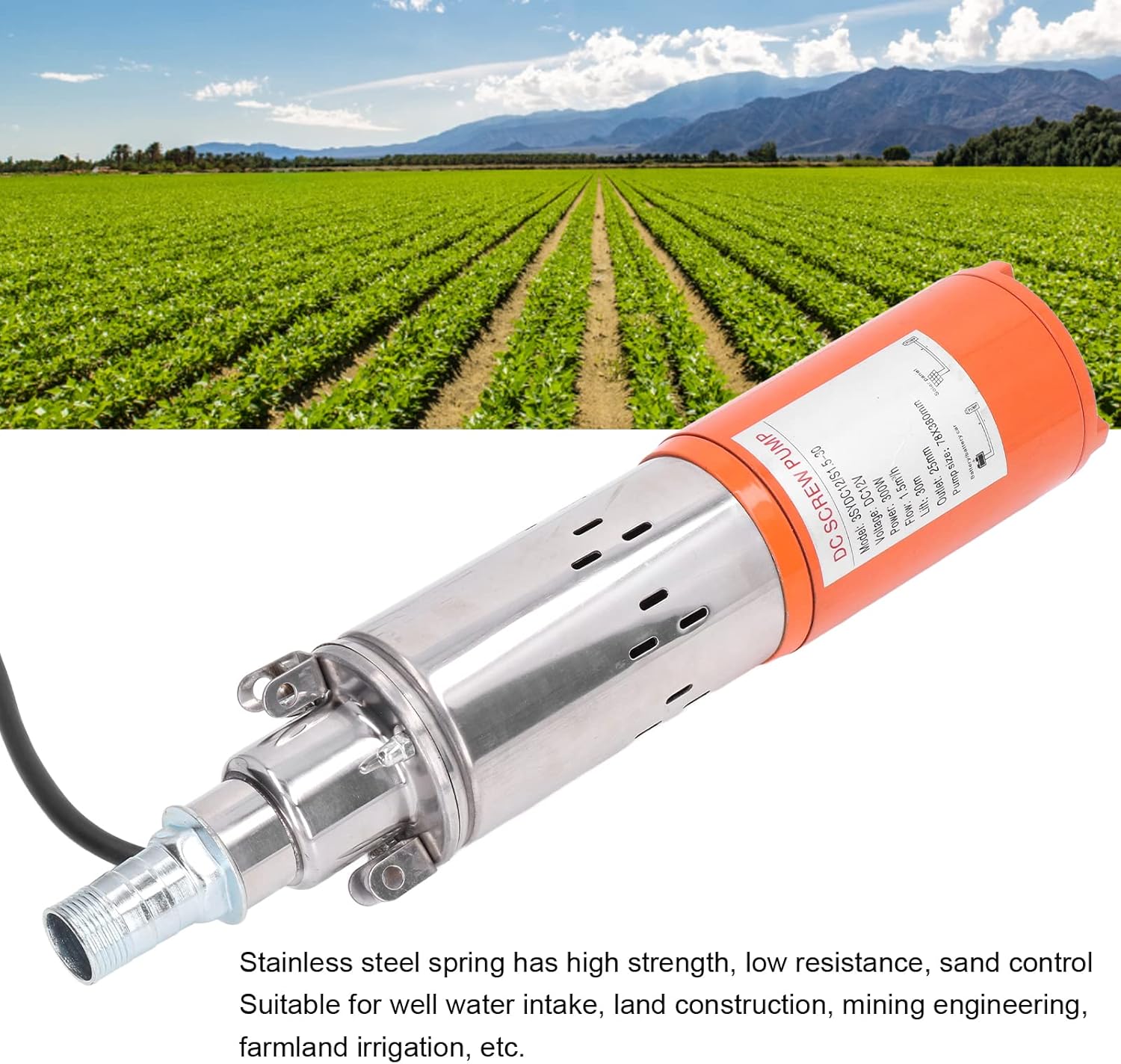 Bomba de tornillo de CC, alta presión sumergible solar de pozo profundo 12V 98.4 ft alta elevación para la entrada de agua del pozo, construcción de