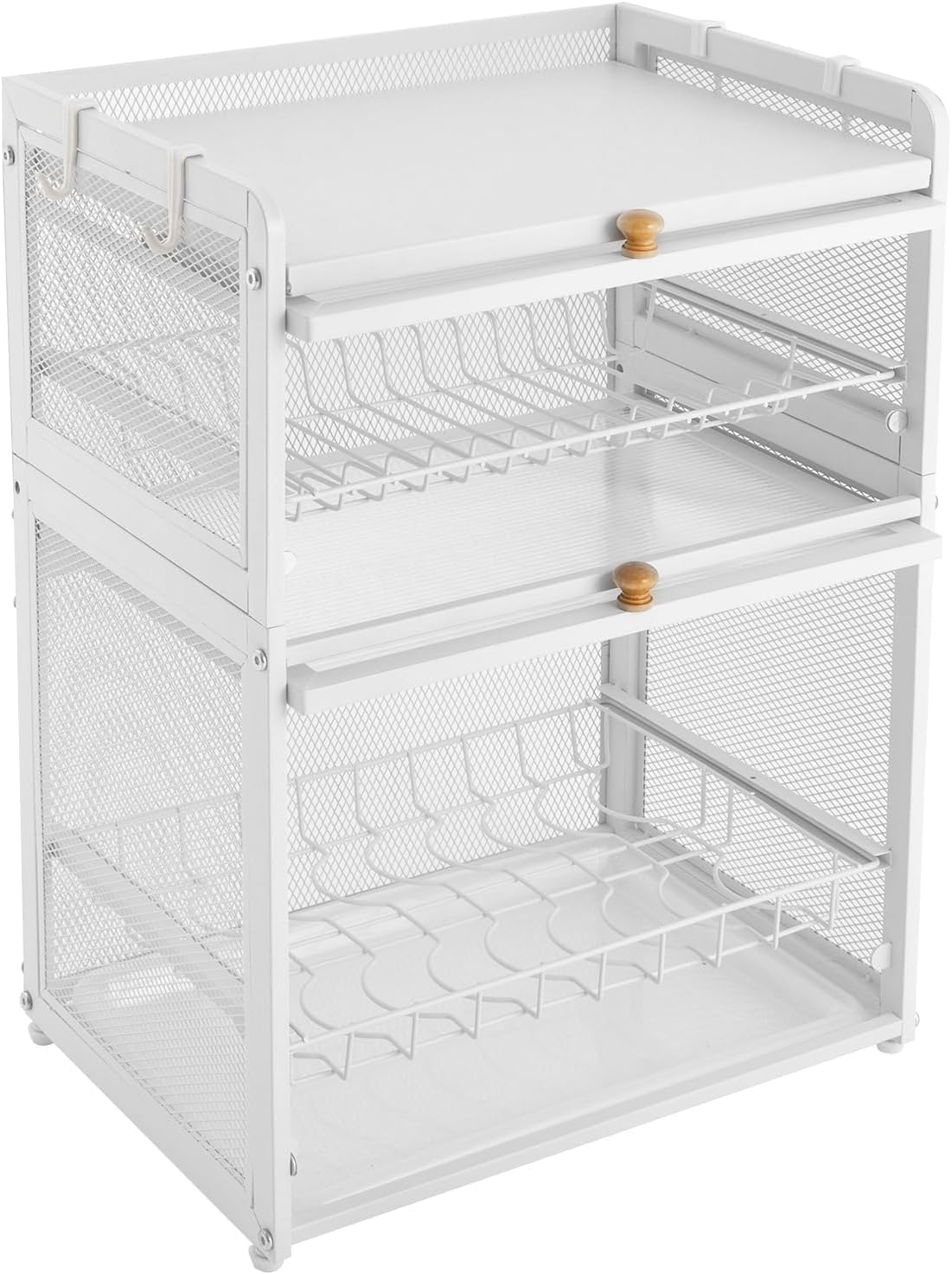 Escurridor de platos, armario de almacenamiento independiente de 3 niveles para encimera, escurridor de platos de cocina con puertas y bandeja de