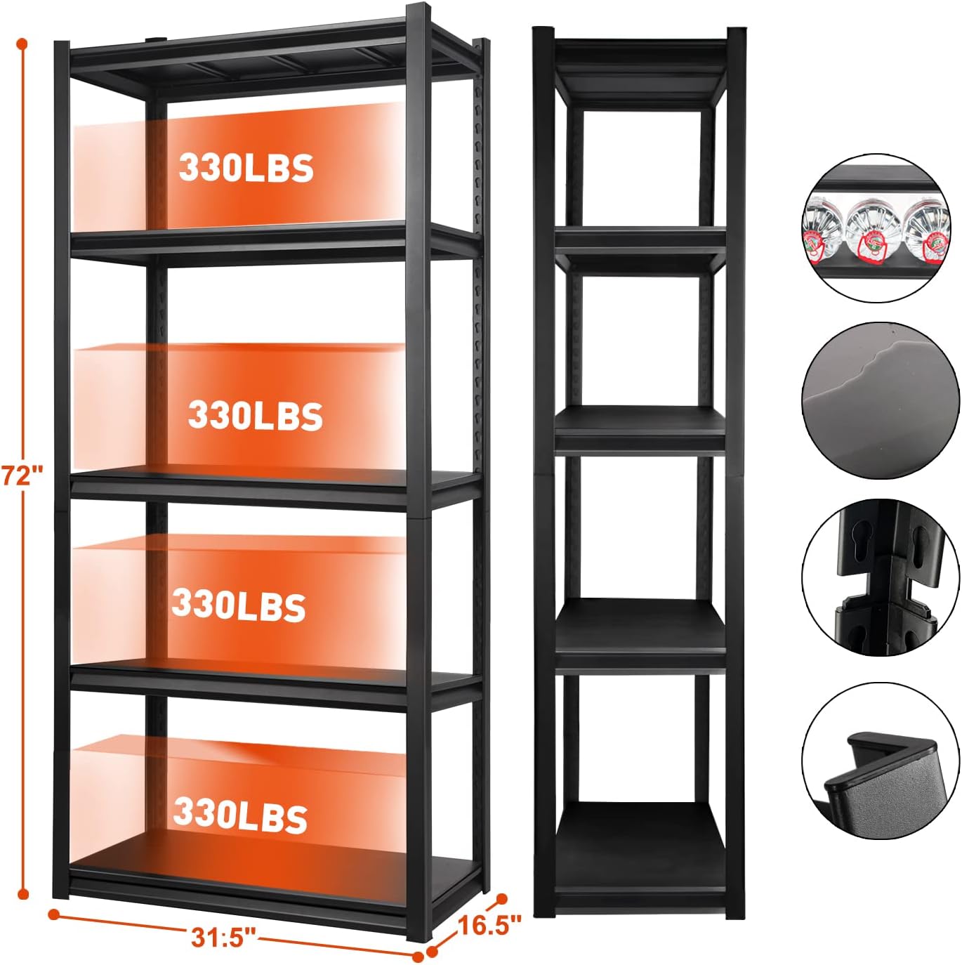 PACHIRA E-Commerce Estantería de garaje de 72 pulgadas, estantes de almacenamiento de metal de 5 niveles, estante de cocina ajustable, estanterías