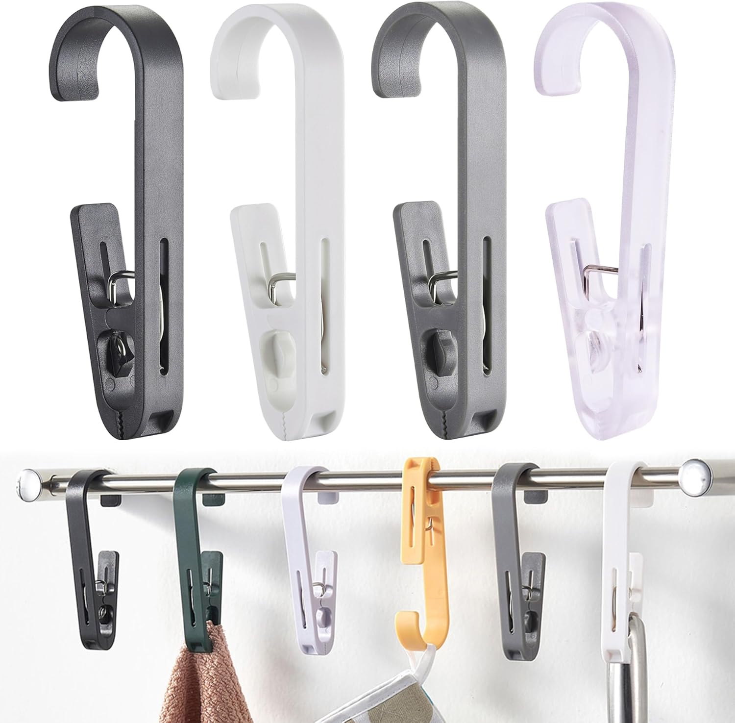 iBetterLife Alfileres de ropa resistentes al aire libre  4 ganchos grandes para ropa sucia con clips, abrazaderas organizadoras de armario,