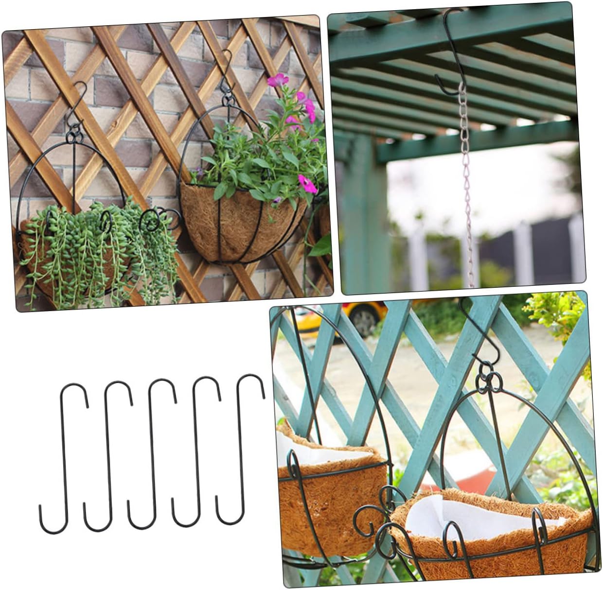 GANAZONO 5 ganchos de jardín para ventana, comederos de pájaros para exteriores, perchas de metal resistentes, macetas para plantas al aire libre,