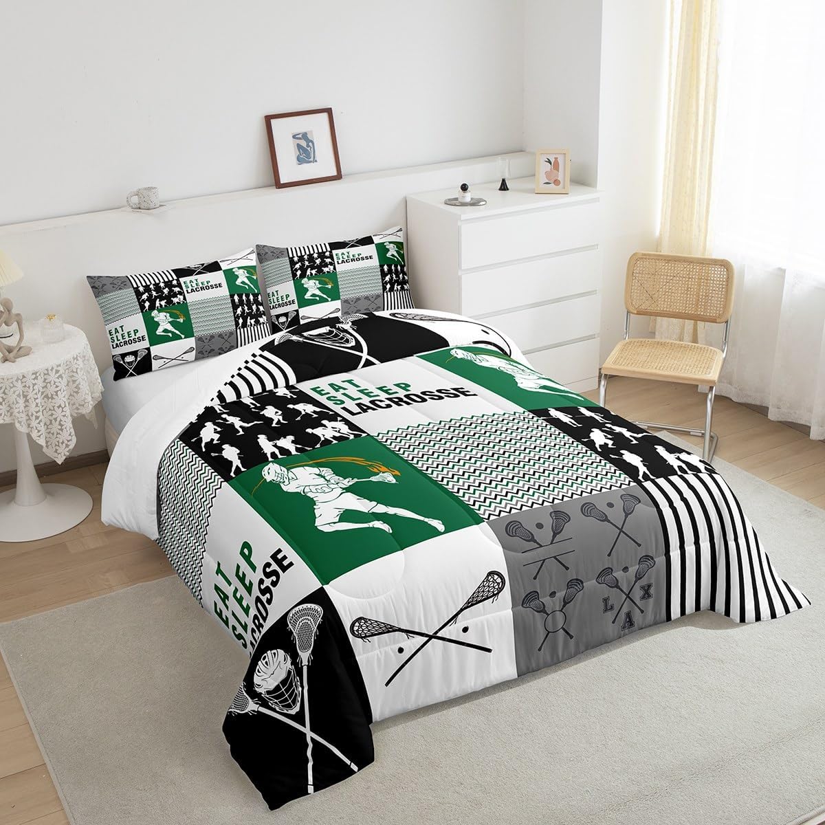 Erosebridal Eat Sleep – Edredón de lacrosse para niños, jóvenes y adultos, ropa de cama matrimonial de jugador de lacrosse, juego de edredón con