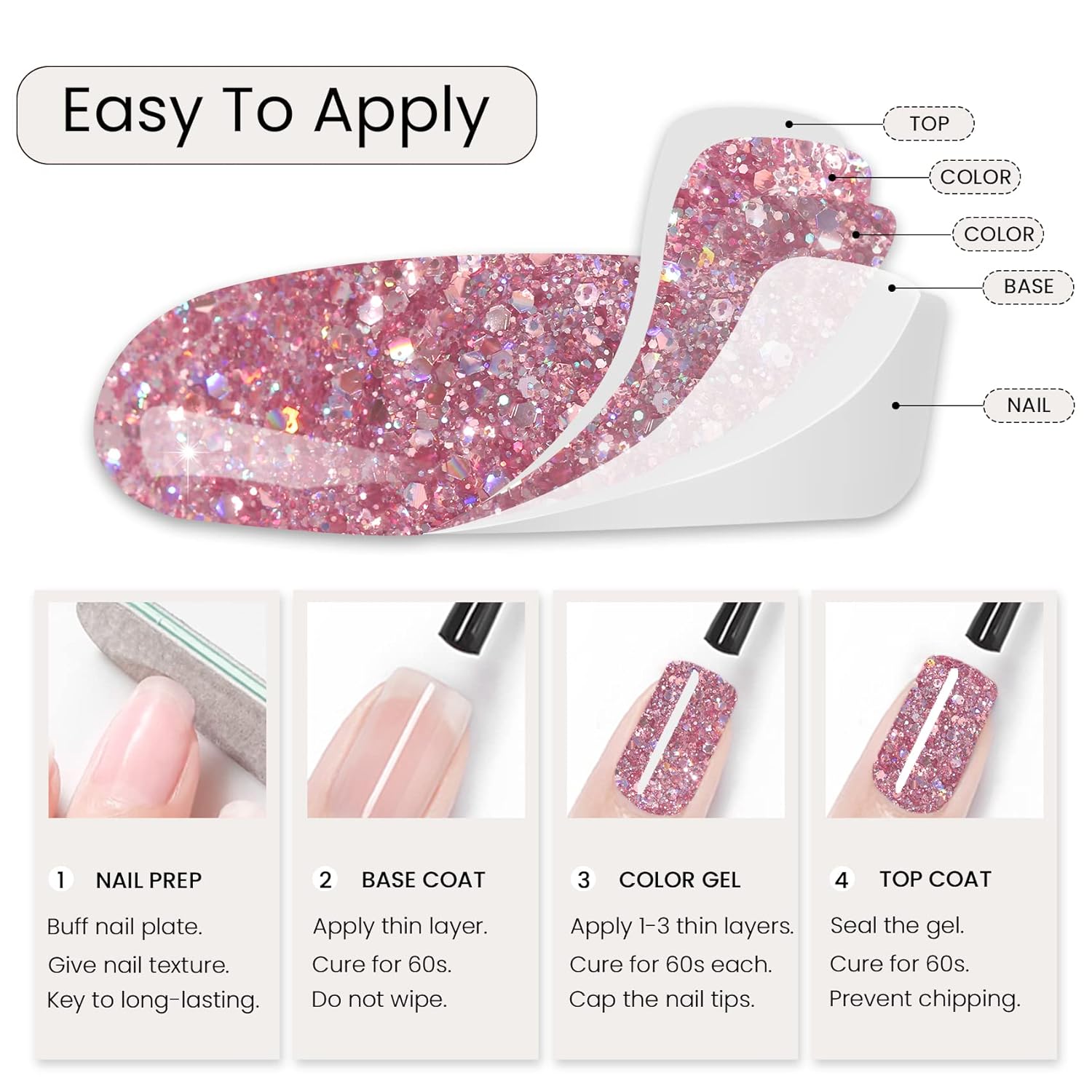 MAYCHAO Esmalte de uñas de gel con purpurina rosa de 0.0 fl oz, 1 unidad de esmalte de gel con purpurina rosa Sakura para remojar el esmalte de uñas
