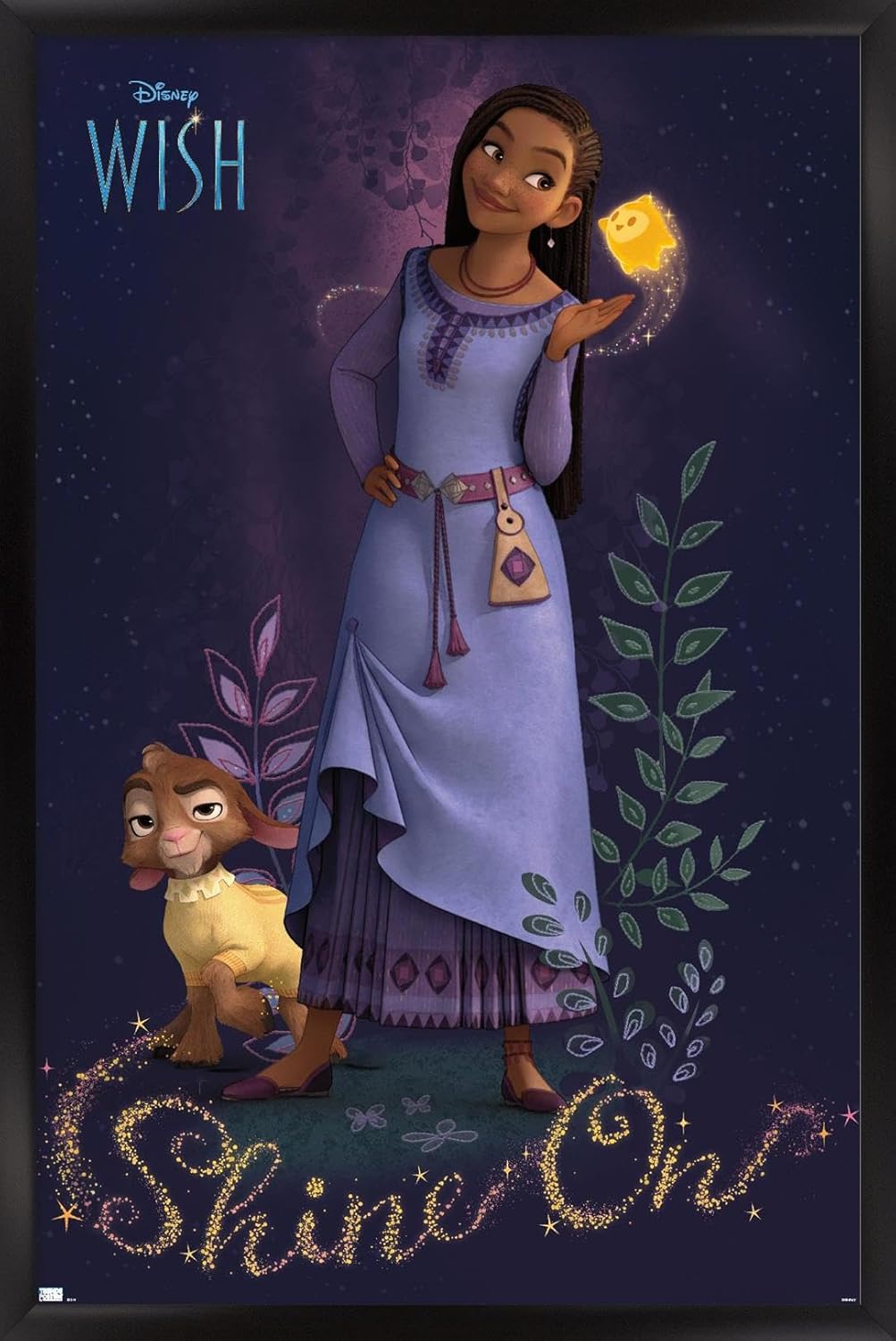 Trends International Disney Wish – Póster de pared Asha, 14.72 x 22.37 pulgadas, versión enmarcada en negro