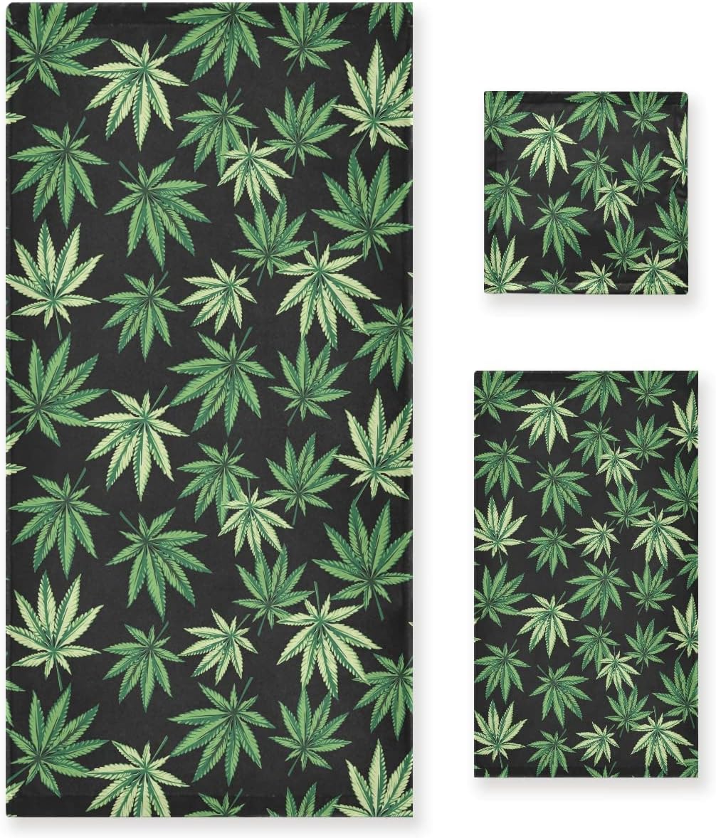 Juego de 3 toallas de baño de hojas verdes, toallas de mano absorbentes, de algodón puro, toallas faciales de playa, extra grandes, para mujeres,
