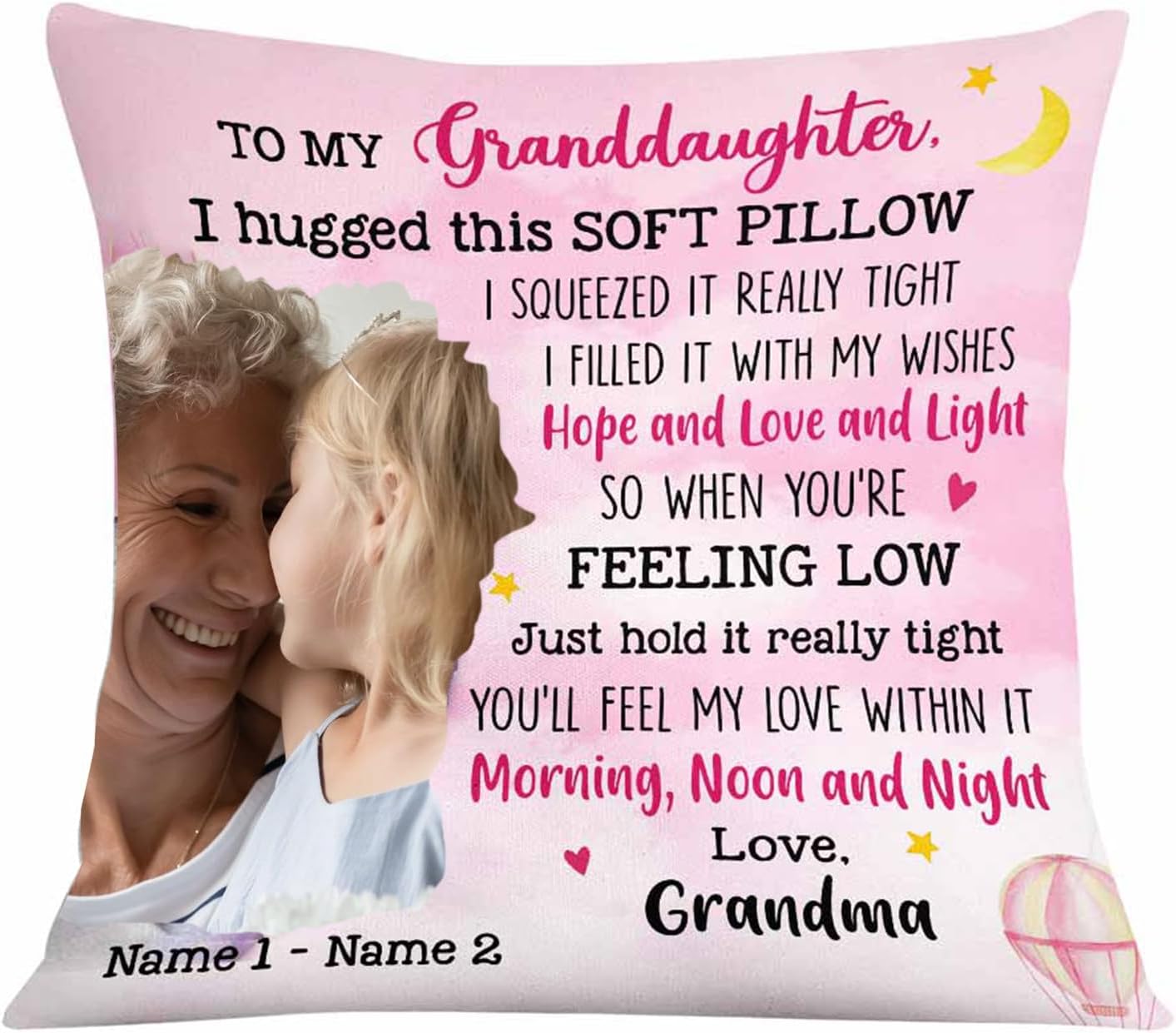 NAZENTI Almohada personalizada para nieta de la abuela, abuelo, almohada de nietos con foto personalizada, almohada de foto para hija de mamá papá,