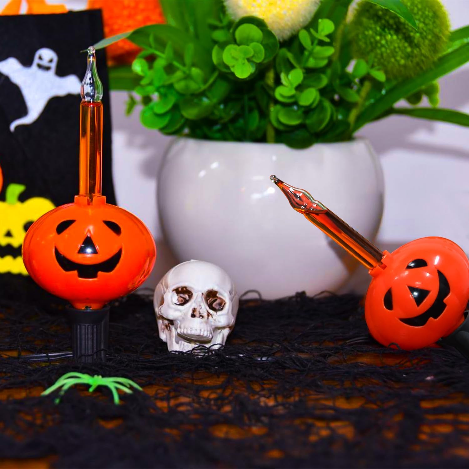 PASUTO Cadena de luces de burbujas de calabaza de Halloween, 7 pies, linterna de Halloween vintage con 7 luces de burbujas líquidas naranjas, luces