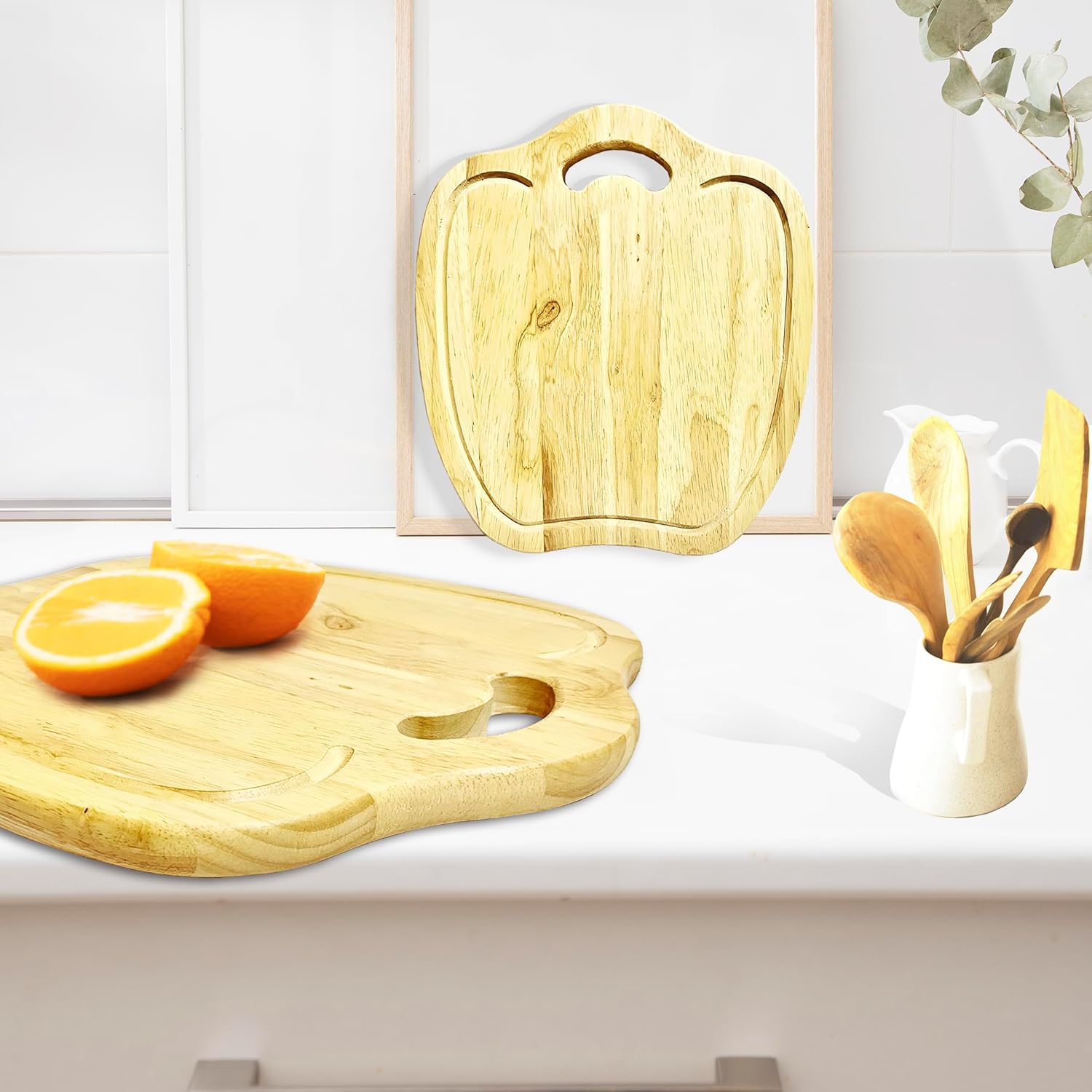 Nabytok – Tabla de cortar de madera en forma de manzana de 13 x 11 pulgadas con asa, tabla redonda de charcutería, charcutería y bloque de carnicero