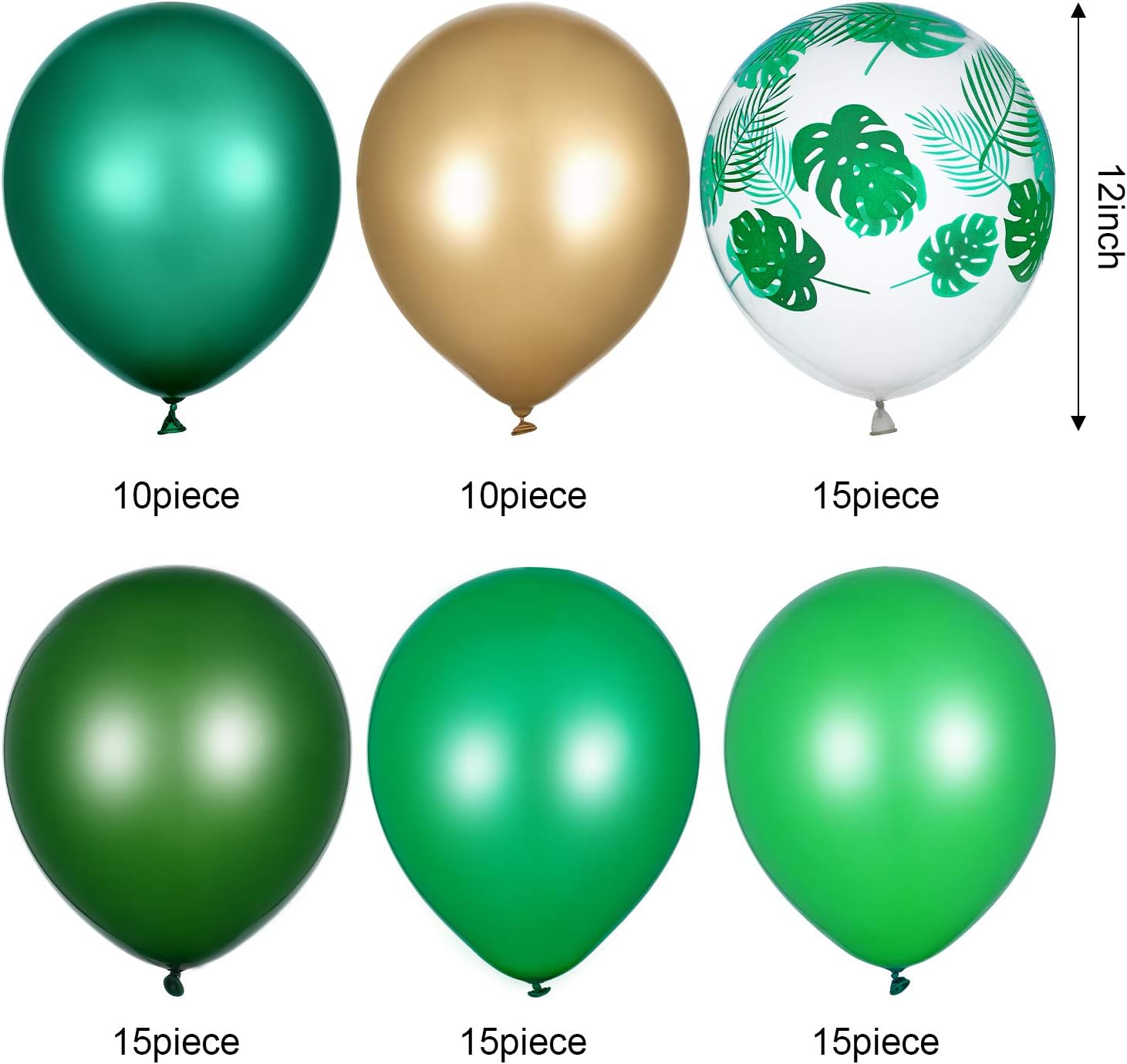 80 globos temáticos de safari en la selva, globos de hojas de palma, globos cromados metálicos, globos de látex verde para cumpleaños, suministros