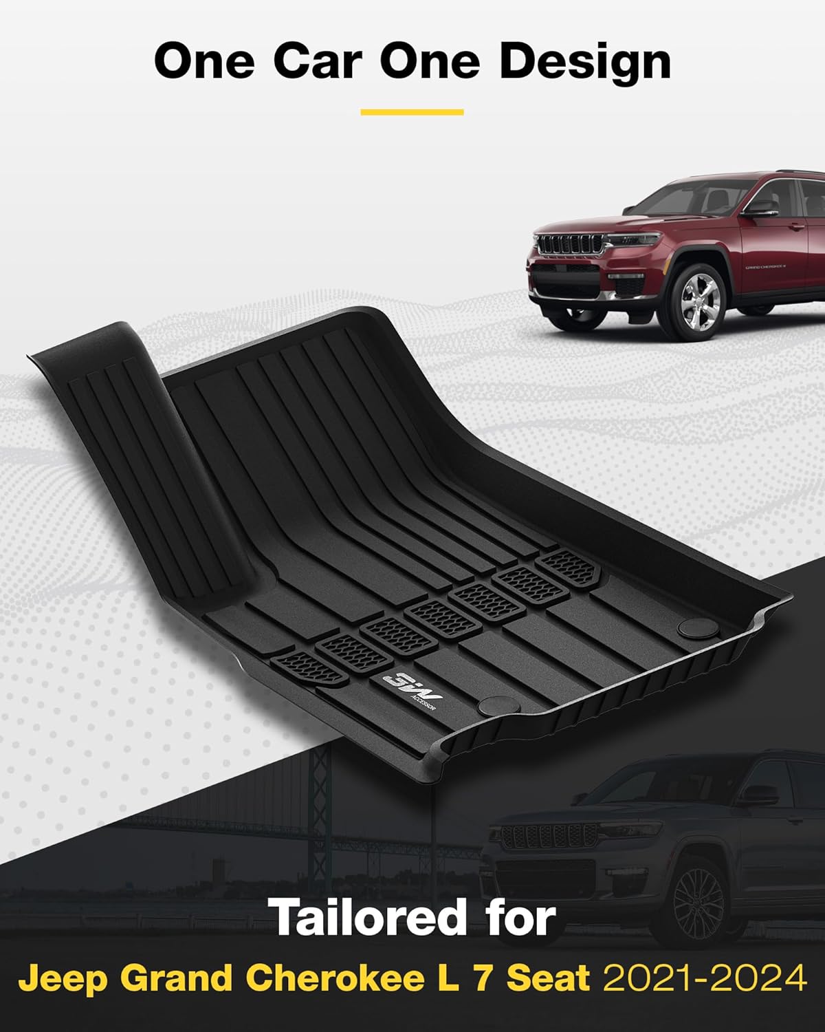 3W Alfombrillas de suelo aptas para Jeep Grand Cherokee L 7 asientos 2021-2024 para todo tipo de clima, revestimiento de suelo de elastómero