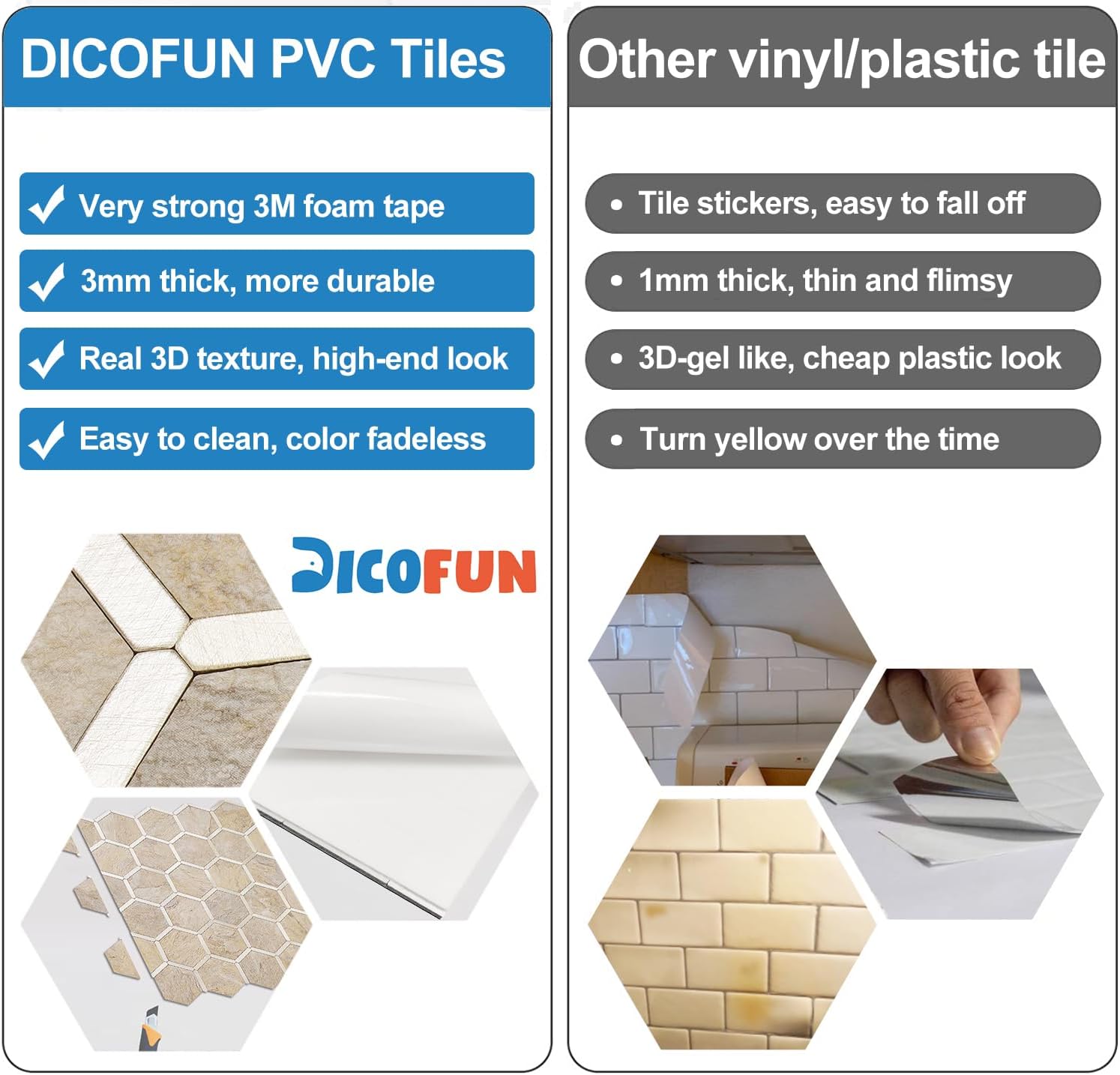 DICOFUN Azulejos hexagonales para salpicaduras, aspecto de piedra arenisca con azulejos de pared dorados claros para cocina, 1 unidad