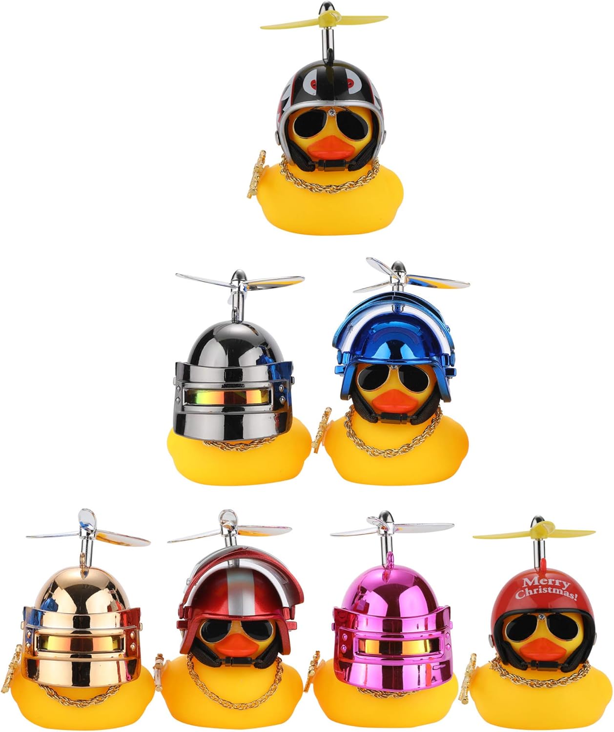 Bonitos adornos de pato de goma para automóvil, decoración de tablero de automóvil, accesorios de bicicleta con casco de hélice (azul)