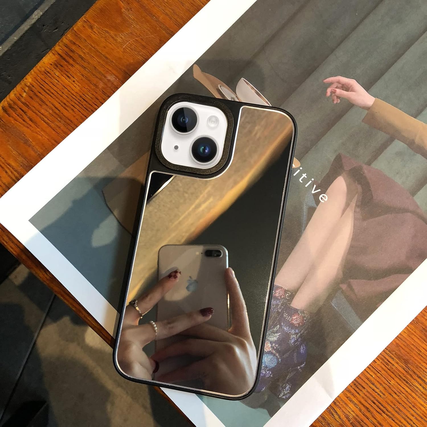 Compatible con iPhone 15 Mirror Case para mujeres y niñas, maquillaje lindo de goma suave parachoques delgado lujo moda protección caso brillante