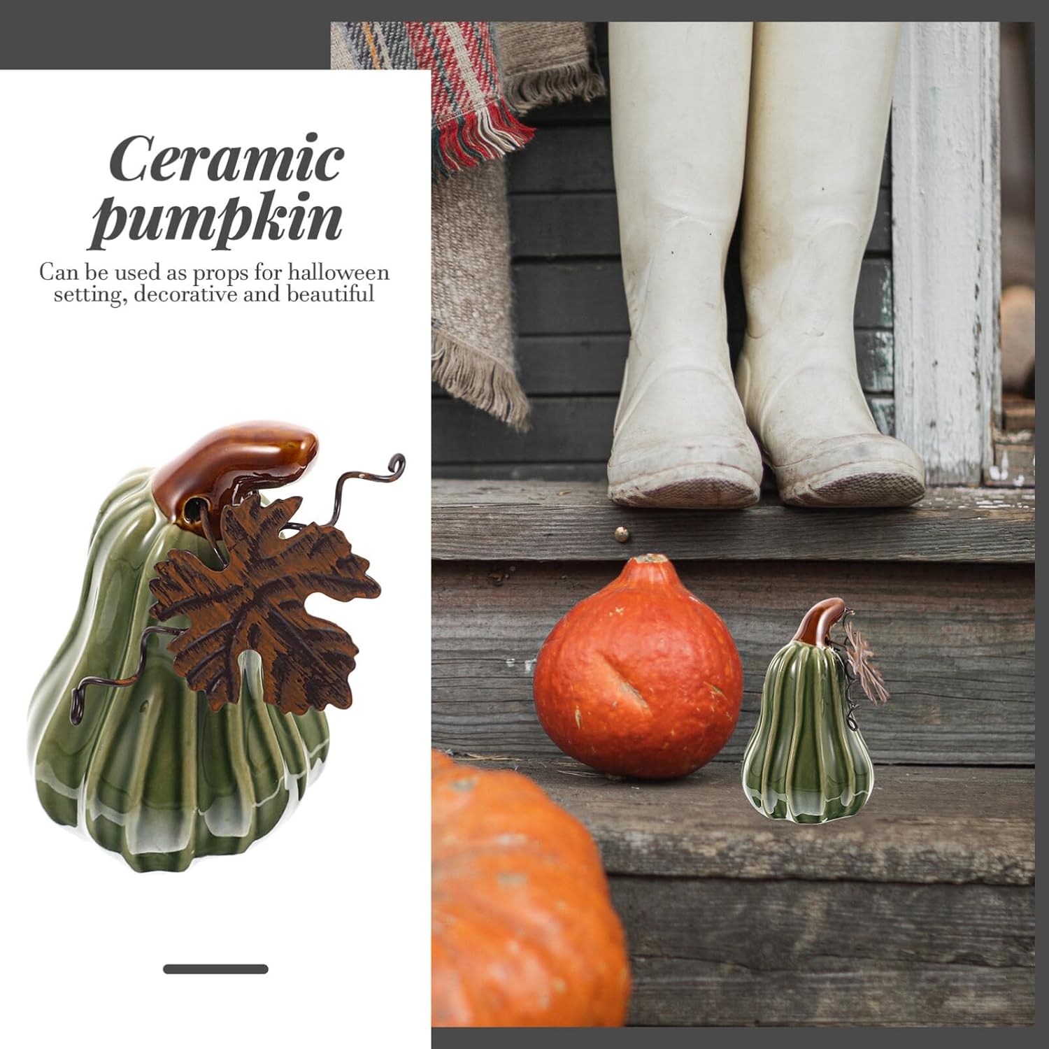FAVOMOTO Figuras de calabaza de Halloween, coleccionables, mini adorno de calabaza de cerámica realista para cosecha de otoño, Acción de Gracias,