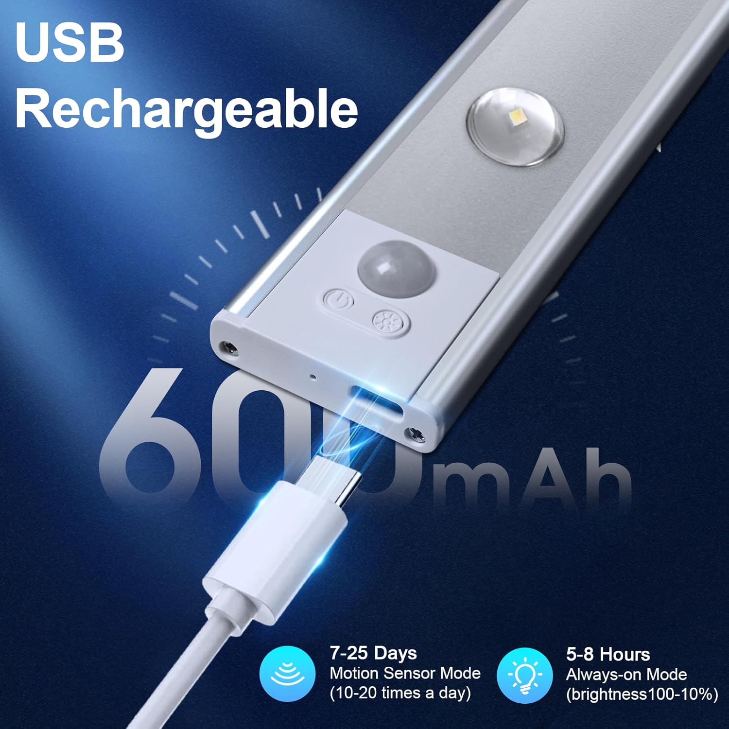 Luz LED para debajo del gabinete, 3 colores, sensor de movimiento, luz de armario, paquete de 2 luces regulables, funciona con pilas, luces para