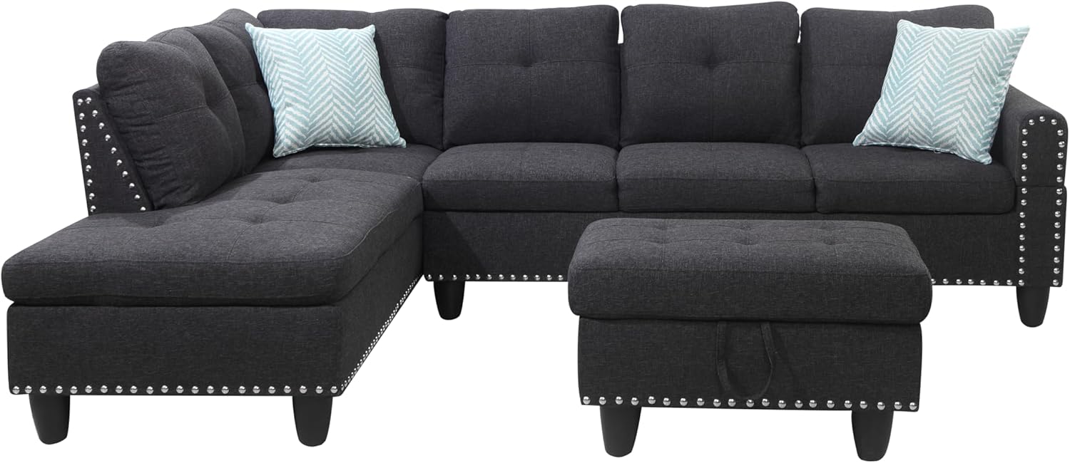 Sofá modular de 3 piezas, juego de muebles de sala de estar, sofá esquinero tapizado de 5 plazas en forma de L, 1 diván gris oscuro